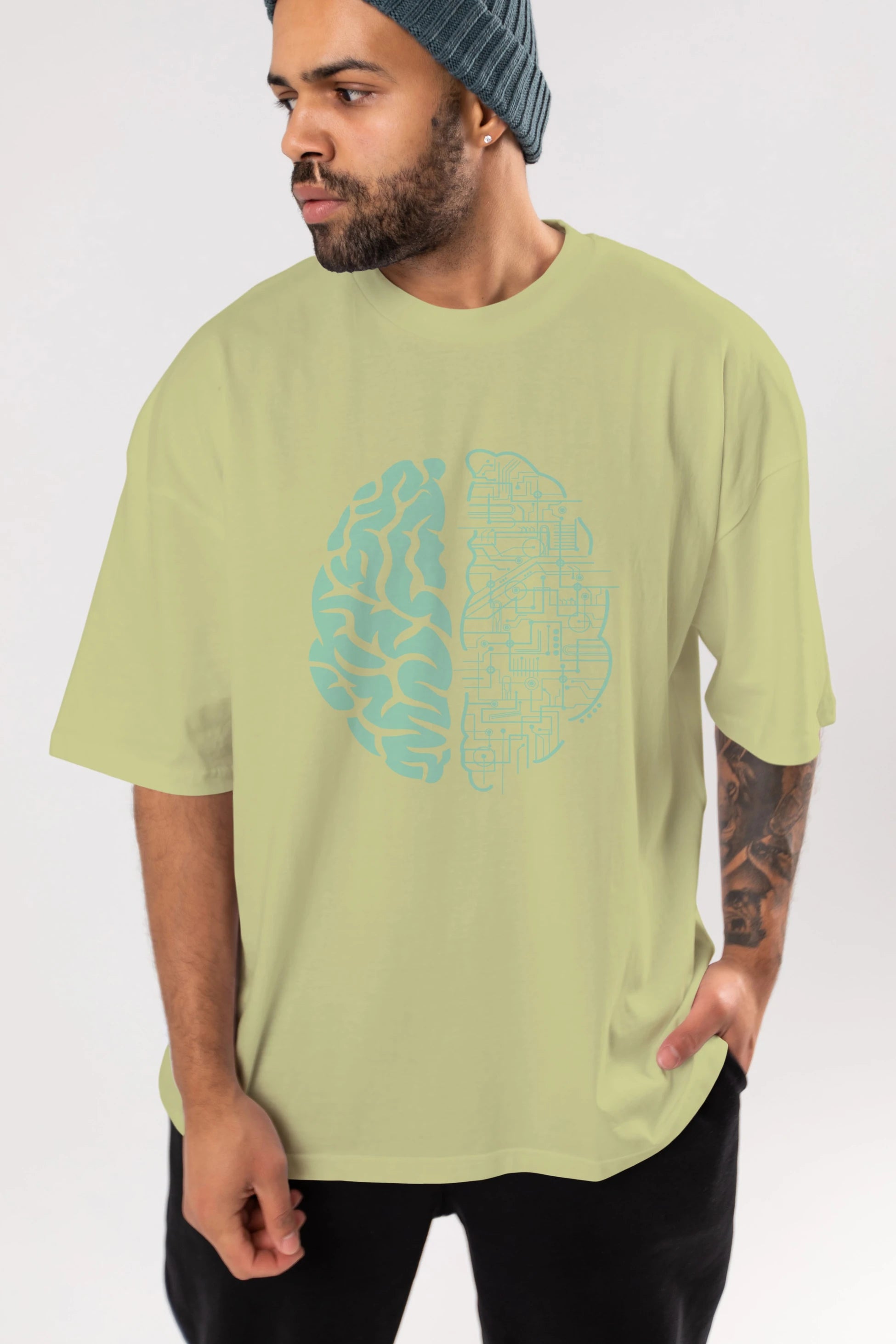 Electric Brain Ön Baskılı Oversize t-shirt %100 pamuk Erkek Kadın Unisex