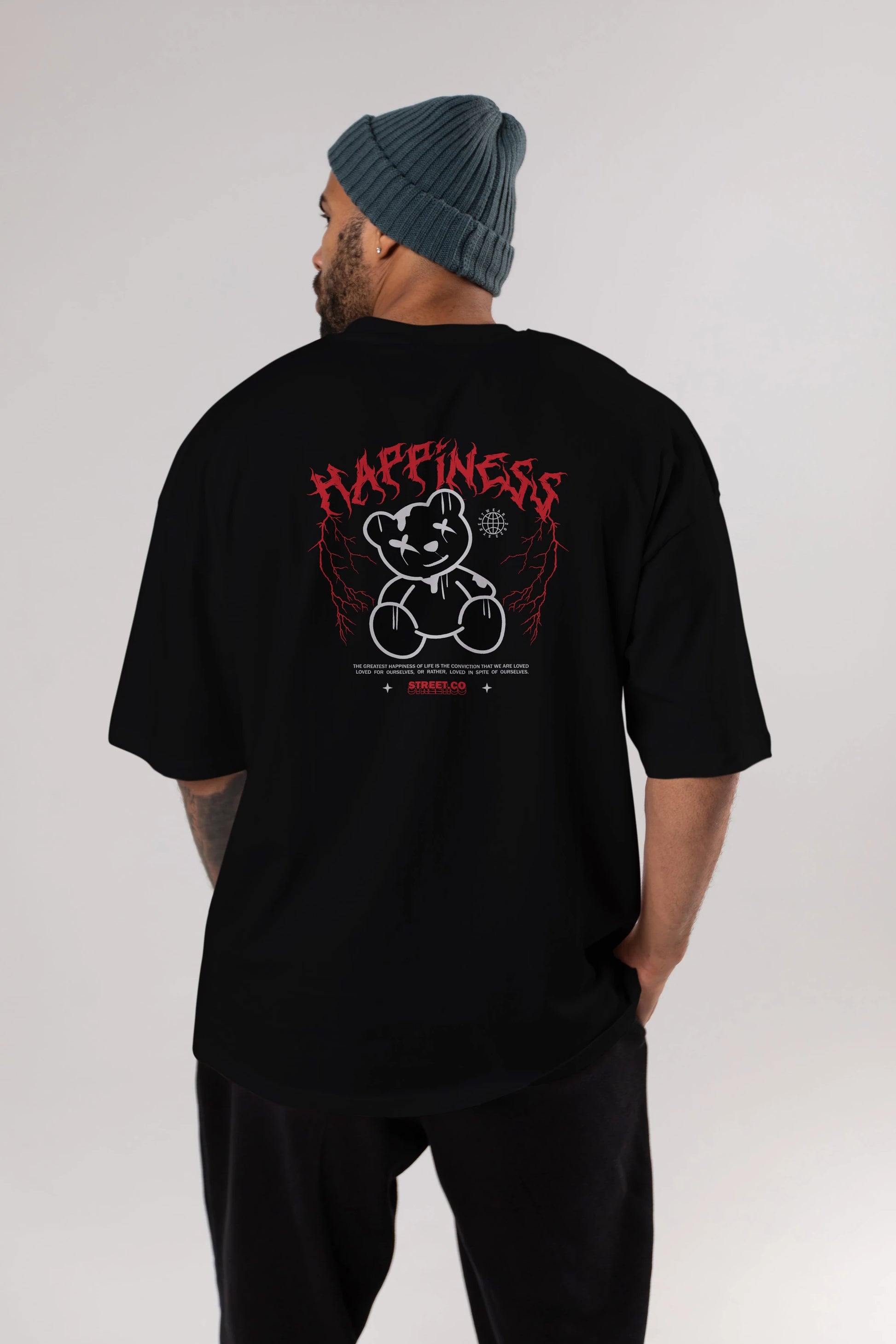 Happiness Bear Arka Baskılı Oversize t-shirt Erkek Kadın Unisex