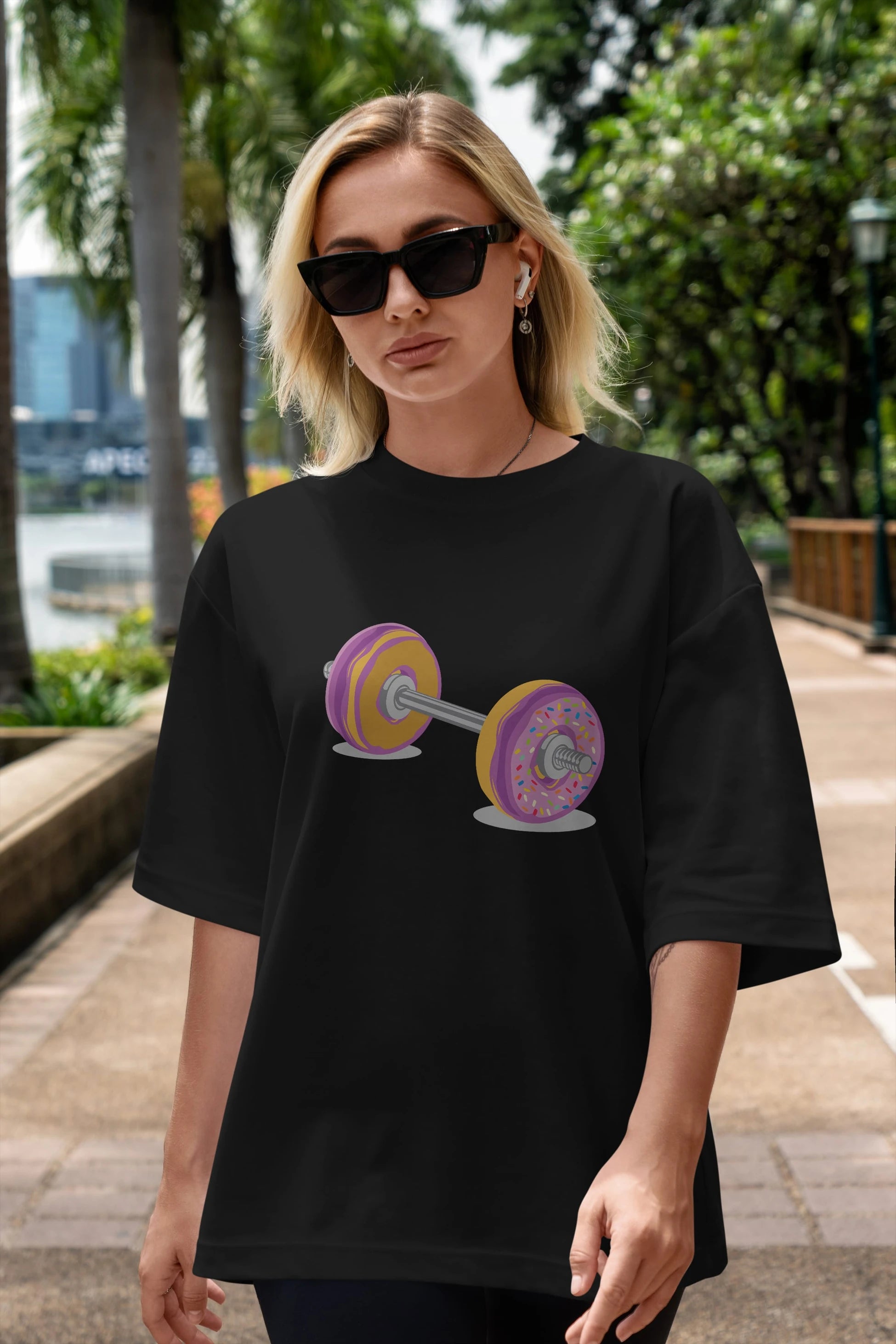 Donut Barbell Ön Baskılı Oversize t-shirt %100 pamuk Erkek Kadın Unisex