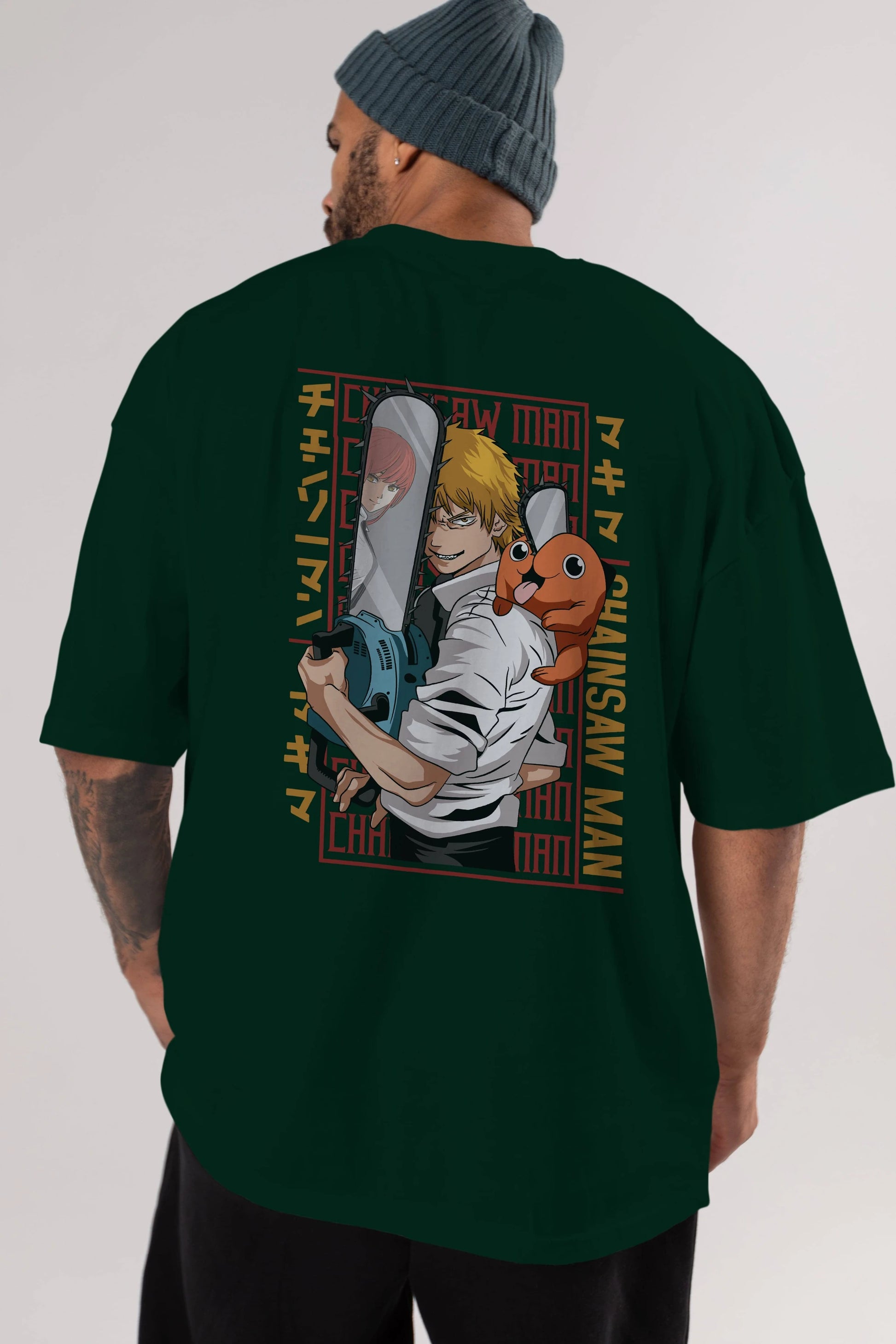 Chainsaw DENJI Anime Arka Baskılı Oversize t-shirt Erkek Kadın Unisex