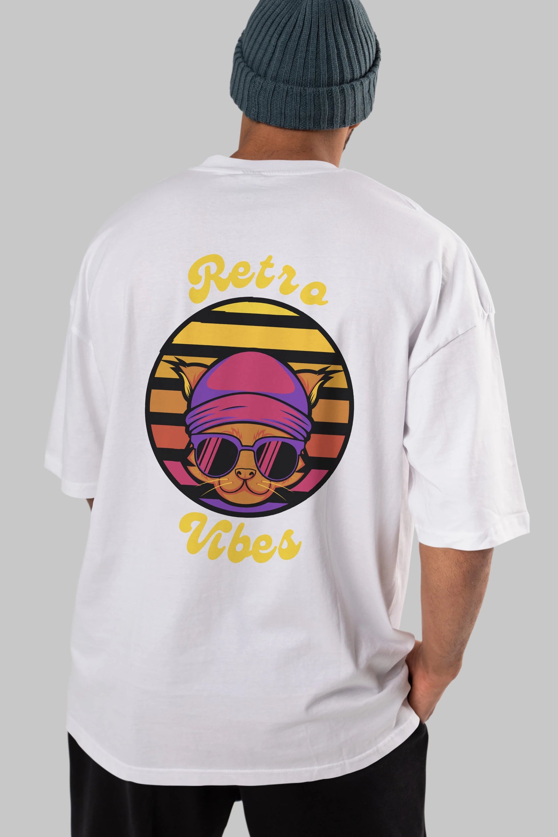 Cat Retro Vibes Arka Baskılı Oversize t-shirt Erkek Kadın Unisex