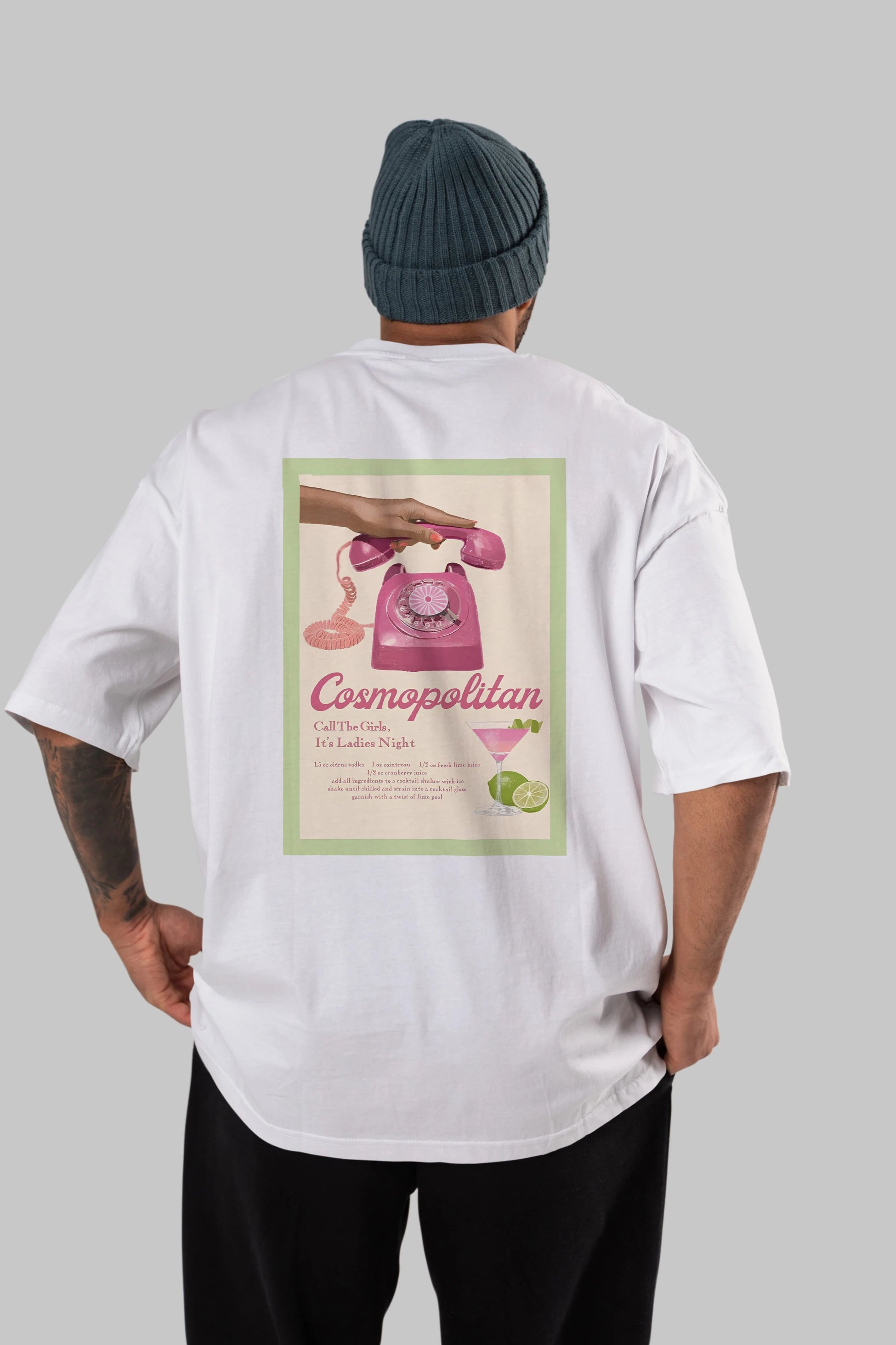 Cosmopolitan 5 Arka Baskılı Oversize t-shirt Erkek Kadın Unisex %100 Pamuk Bisiklet Yaka tişort