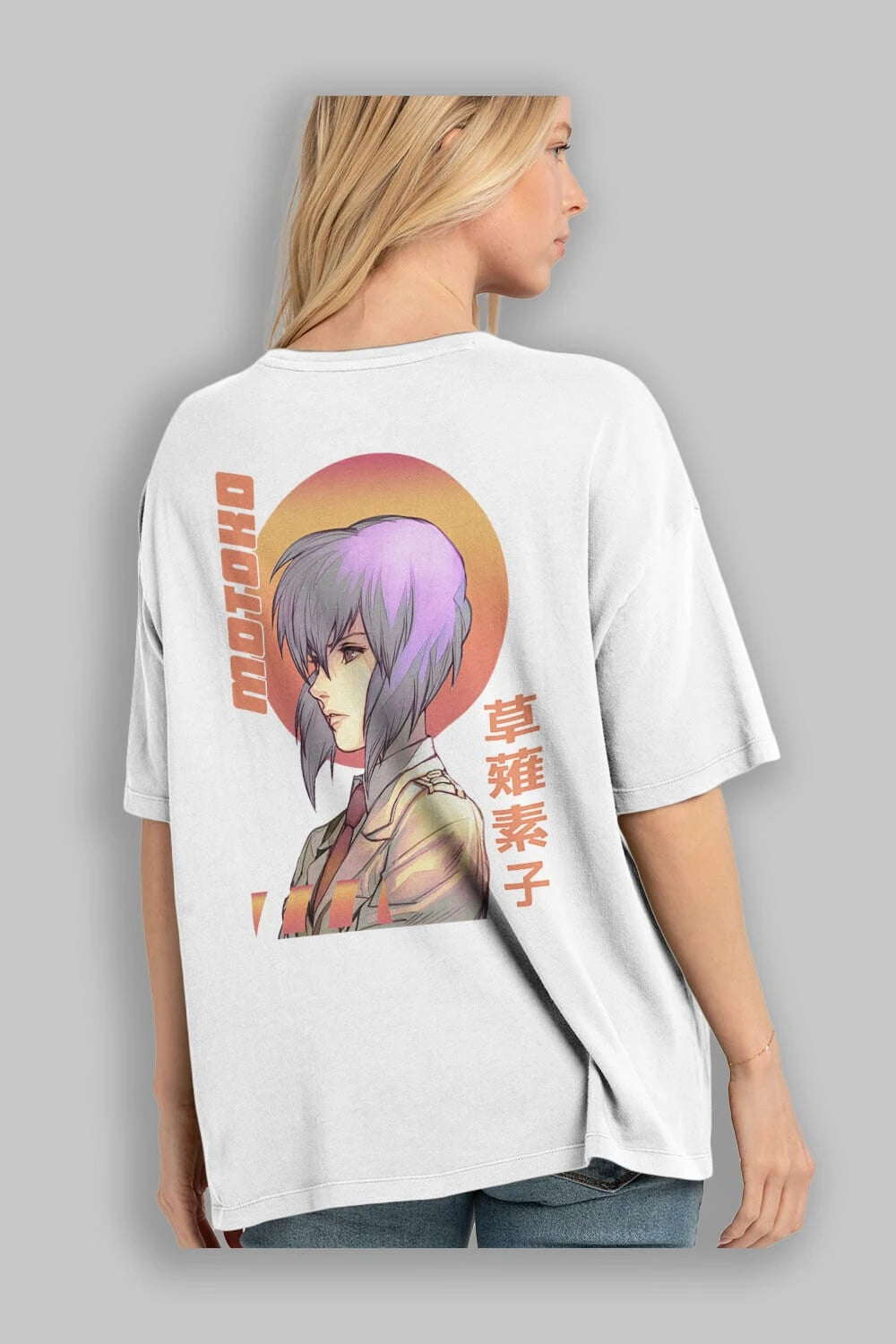 Motoko Kusanagi 10 Anime Arka Baskılı Oversize t-shirt Erkek Kadın Unisex