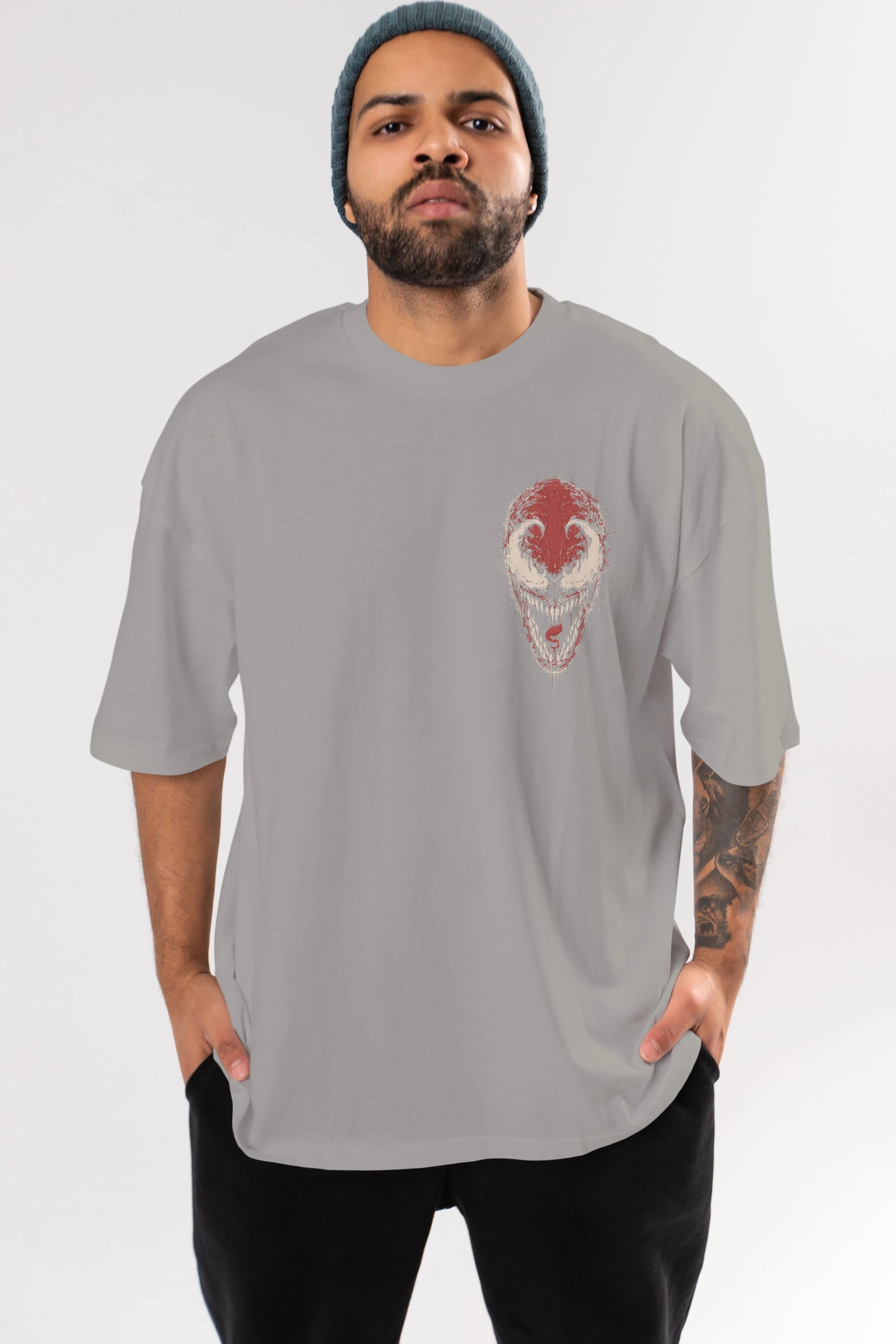 Venom (12) Ön Sol Baskılı Oversize t-shirt Erkek Kadın Unisex %100 Pamuk Bisiklet Yaka tişort