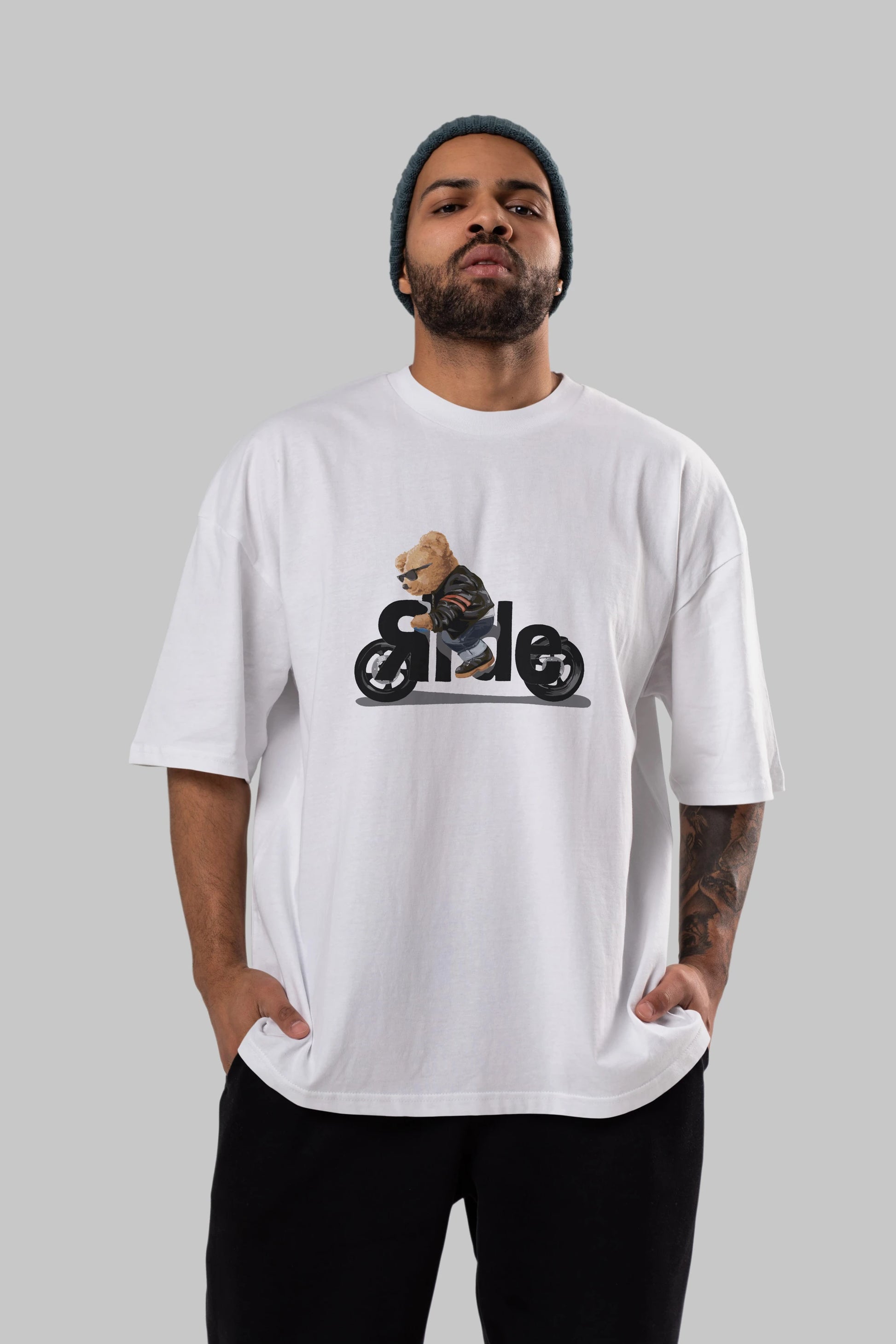 Teddy Bear Ride Ön Baskılı Oversize t-shirt Erkek Kadın Unisex %100 Pamuk