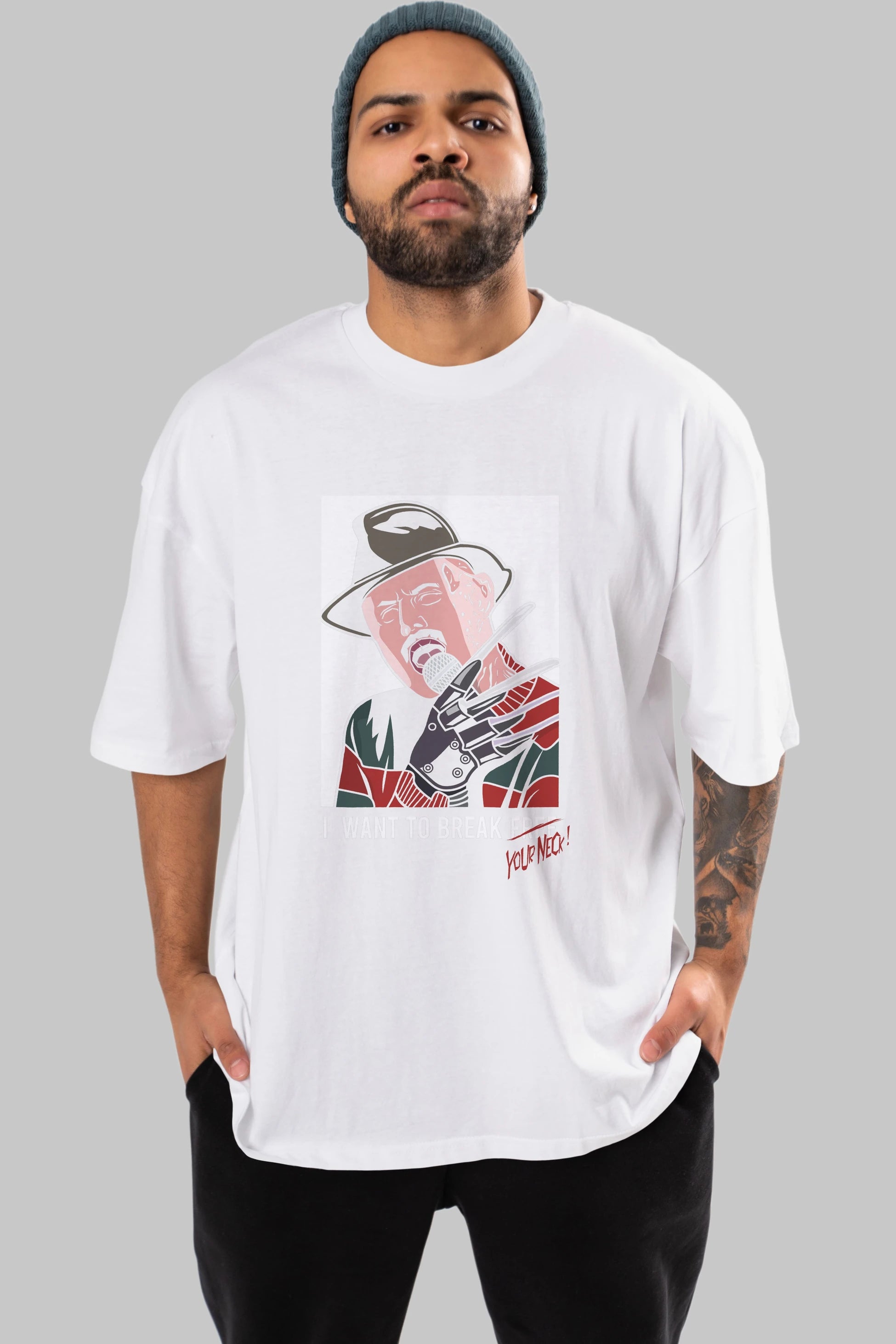Freddy Merkrueger Ön Baskılı Oversize t-shirt Erkek Kadın Unisex %100 Pamuk tişort
