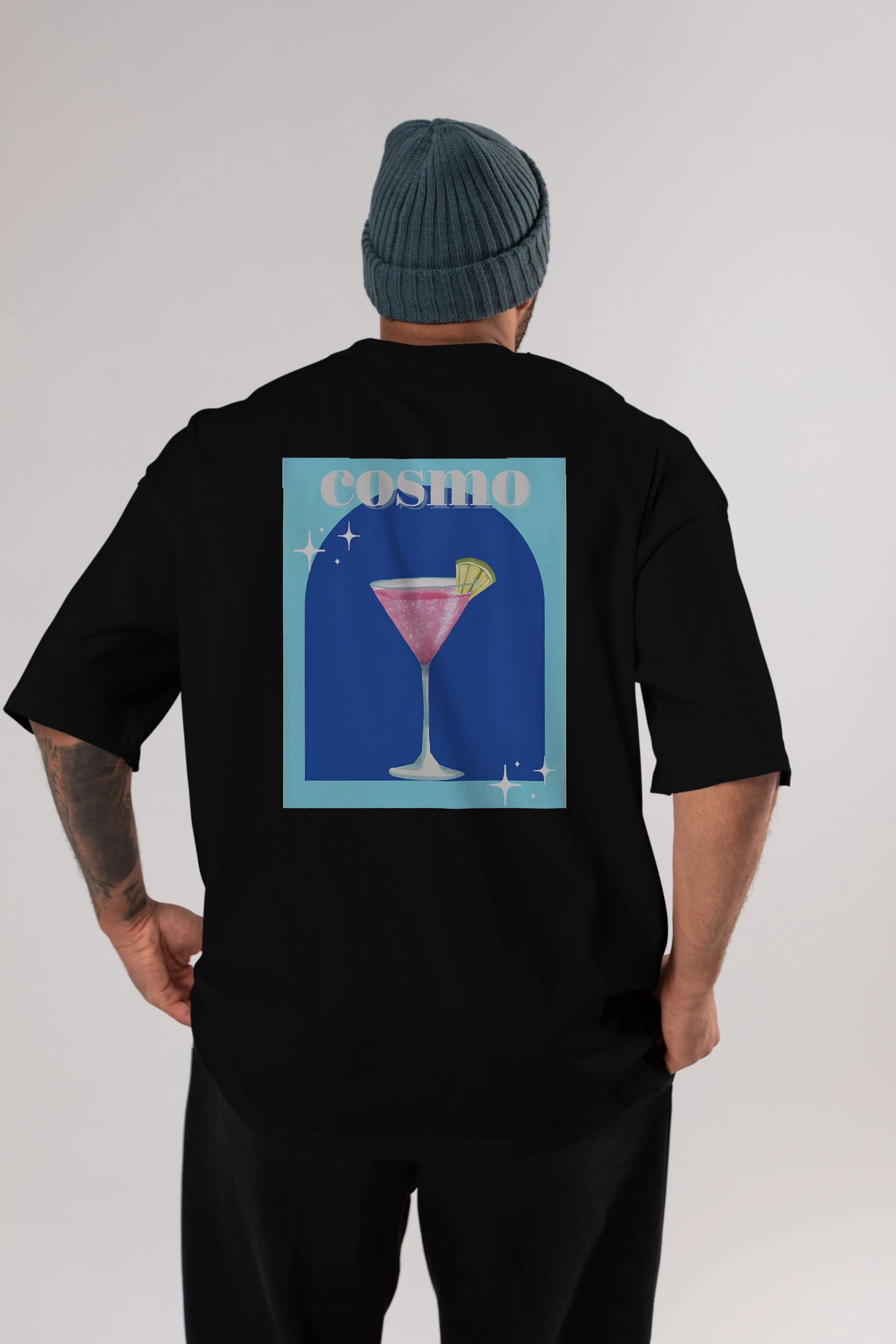 Cosmopolitan 2 Arka Baskılı Oversize t-shirt Erkek Kadın Unisex %100 Pamuk Bisiklet Yaka tişort