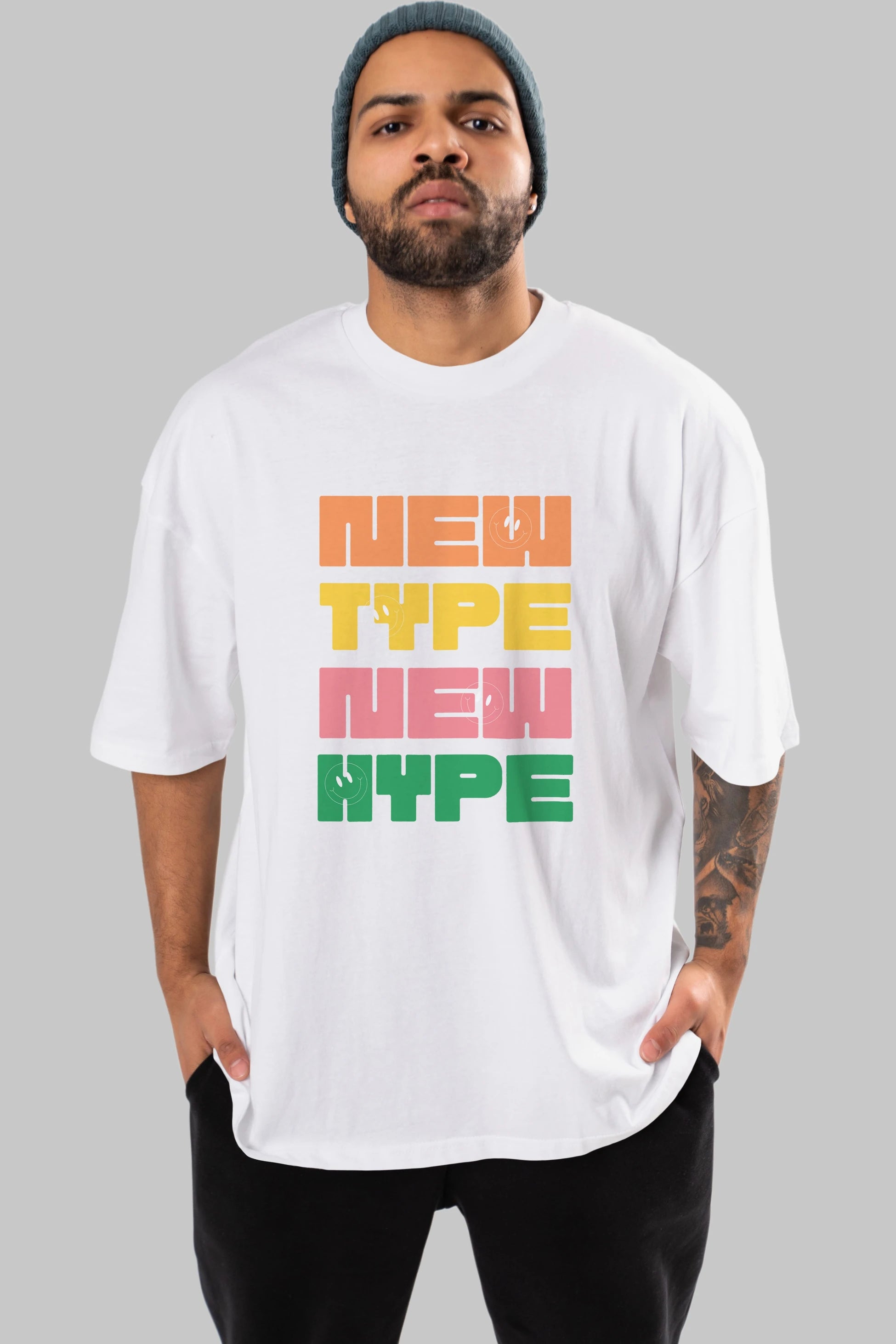New Type New Hype Yazılı Ön Baskılı Oversize t-shirt Erkek Kadın Unisex
