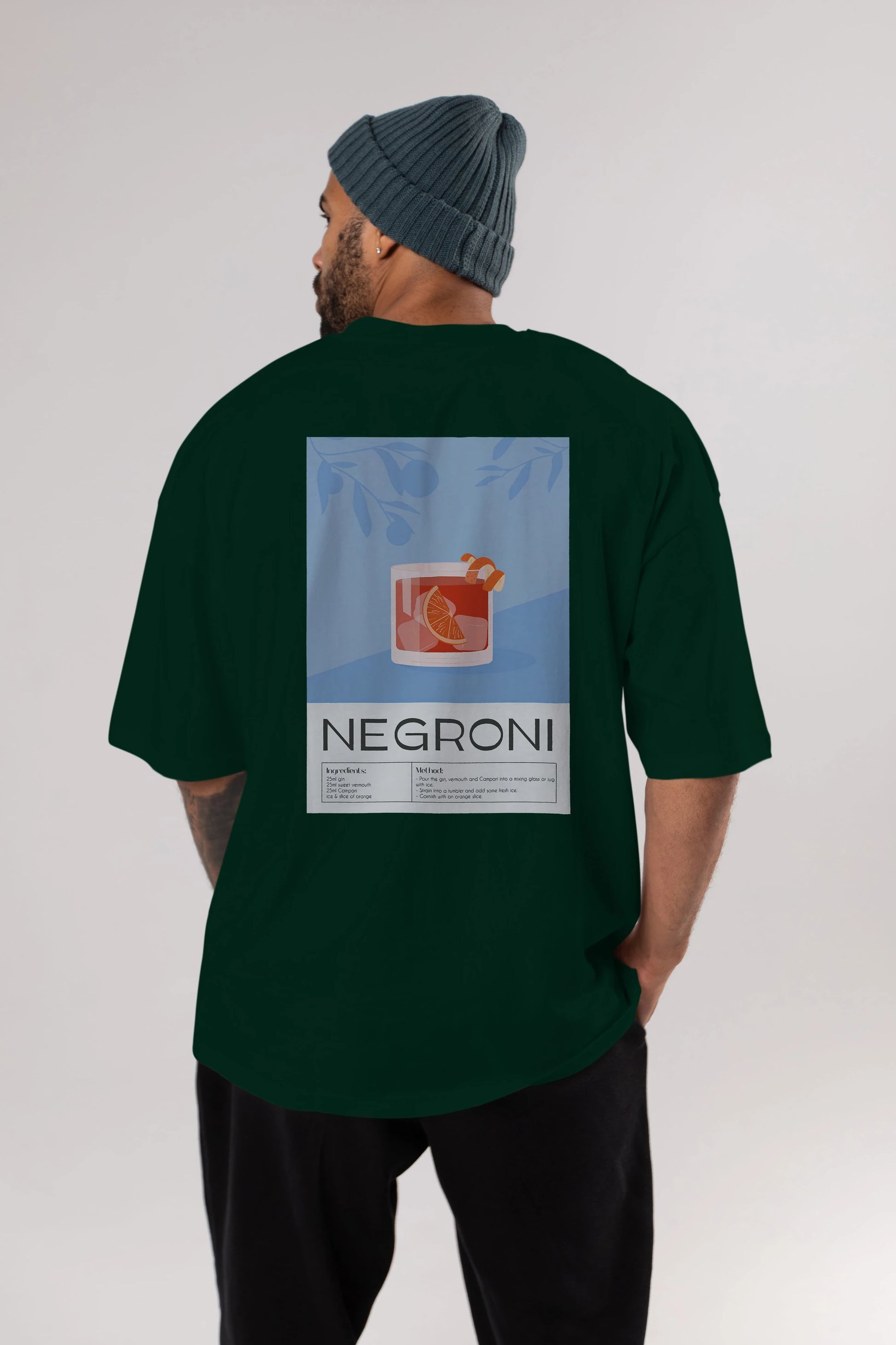 Negroni Arka Baskılı Oversize t-shirt Erkek Kadın Unisex %100 Pamuk Bisiklet Yaka tişort