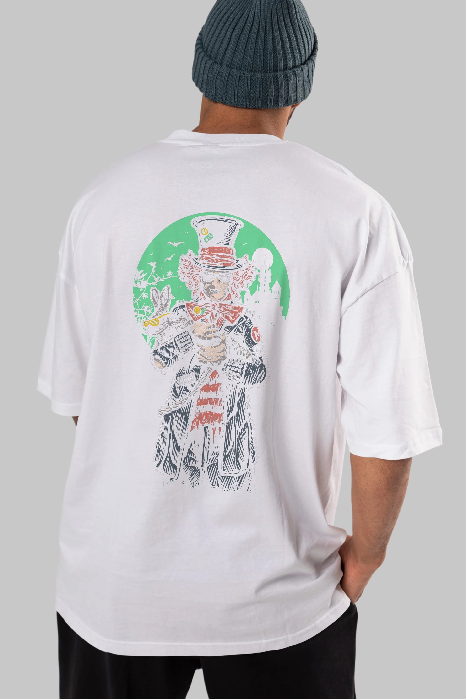 Mad Hatter Arka Baskılı Oversize t-shirt Erkek Kadın Unisex %100 Pamuk