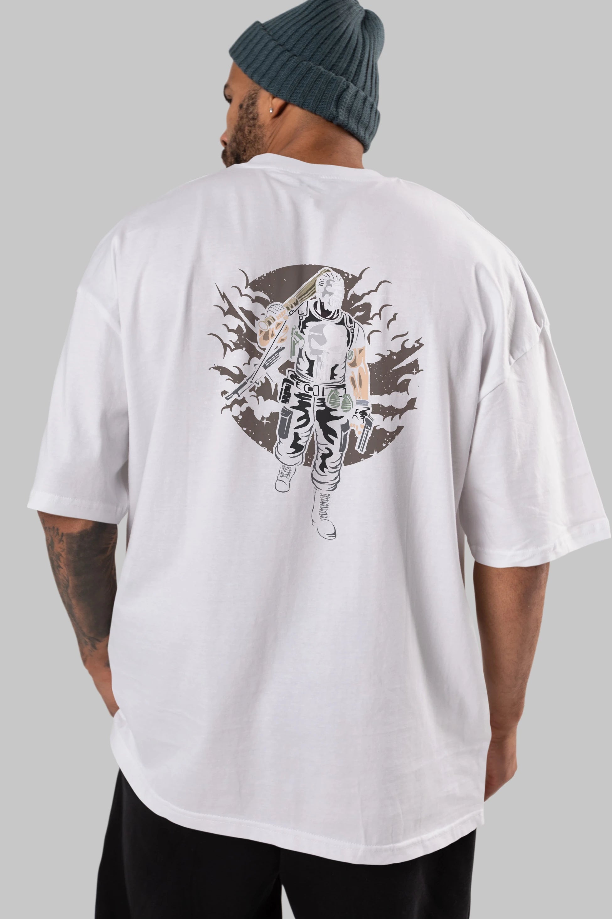 Punisher Arka Baskılı Oversize t-shirt Erkek Kadın Unisex %100 Pamuk