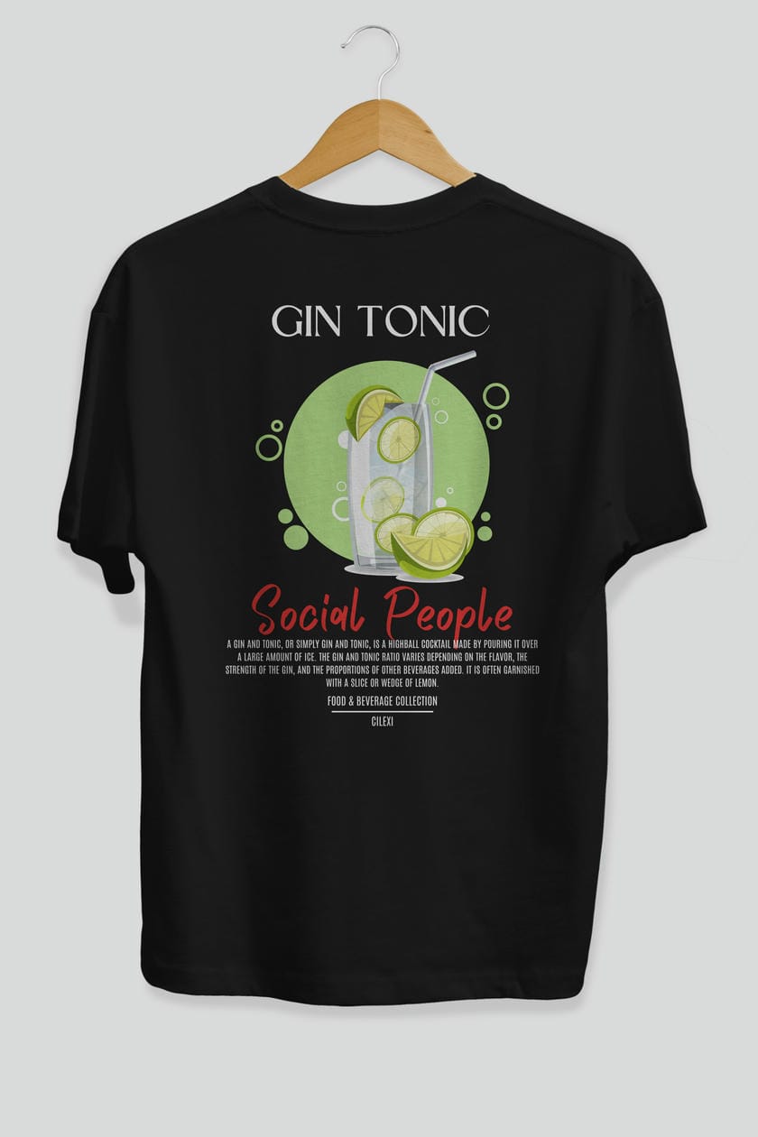 Gın Tonıc Kokteyl Serisi Baskılı Oversize t-shirt Erkek Kadın Unisex %100 Pamuk Bisiklet Yaka tişort