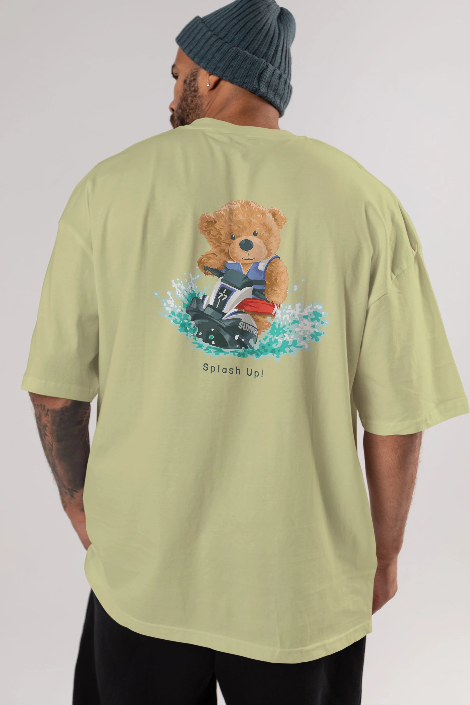Teddy Bear Splash Up Arka Baskılı Oversize t-shirt Erkek Kadın Unisex %100 Pamuk