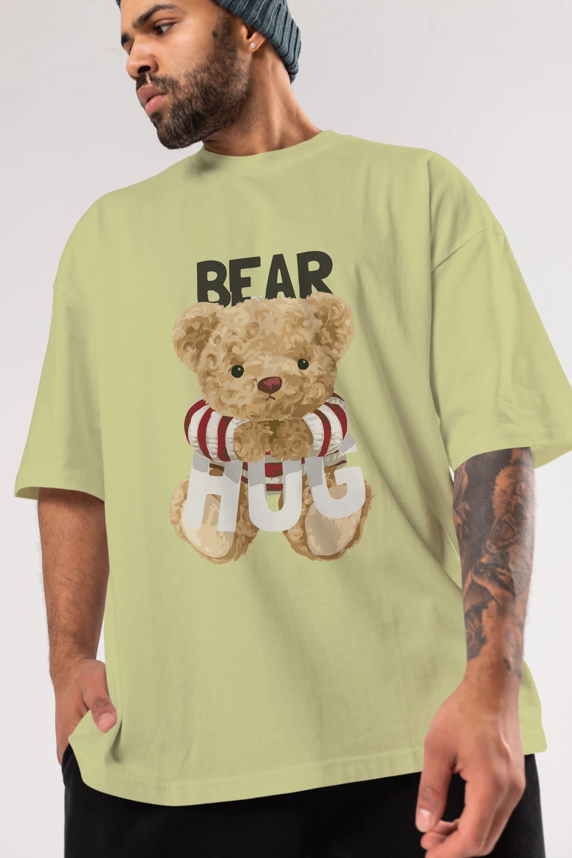 Teddy Bear Hug Ön Baskılı Oversize t-shirt Erkek Kadın Unisex %100 Pamuk