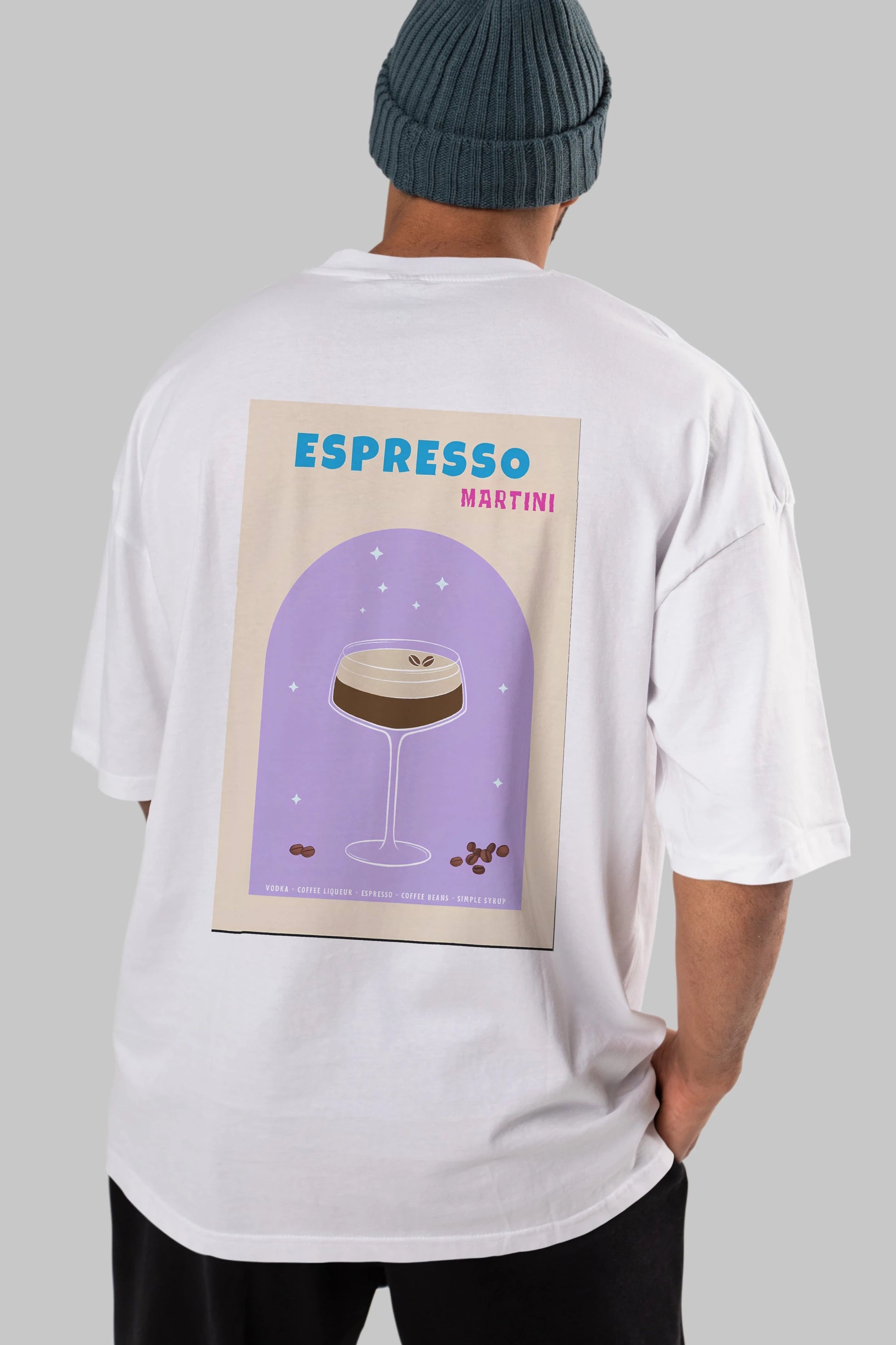 Espresso Martini 5 Arka Baskılı Oversize t-shirt Erkek Kadın Unisex %100 Pamuk Bisiklet Yaka tişort