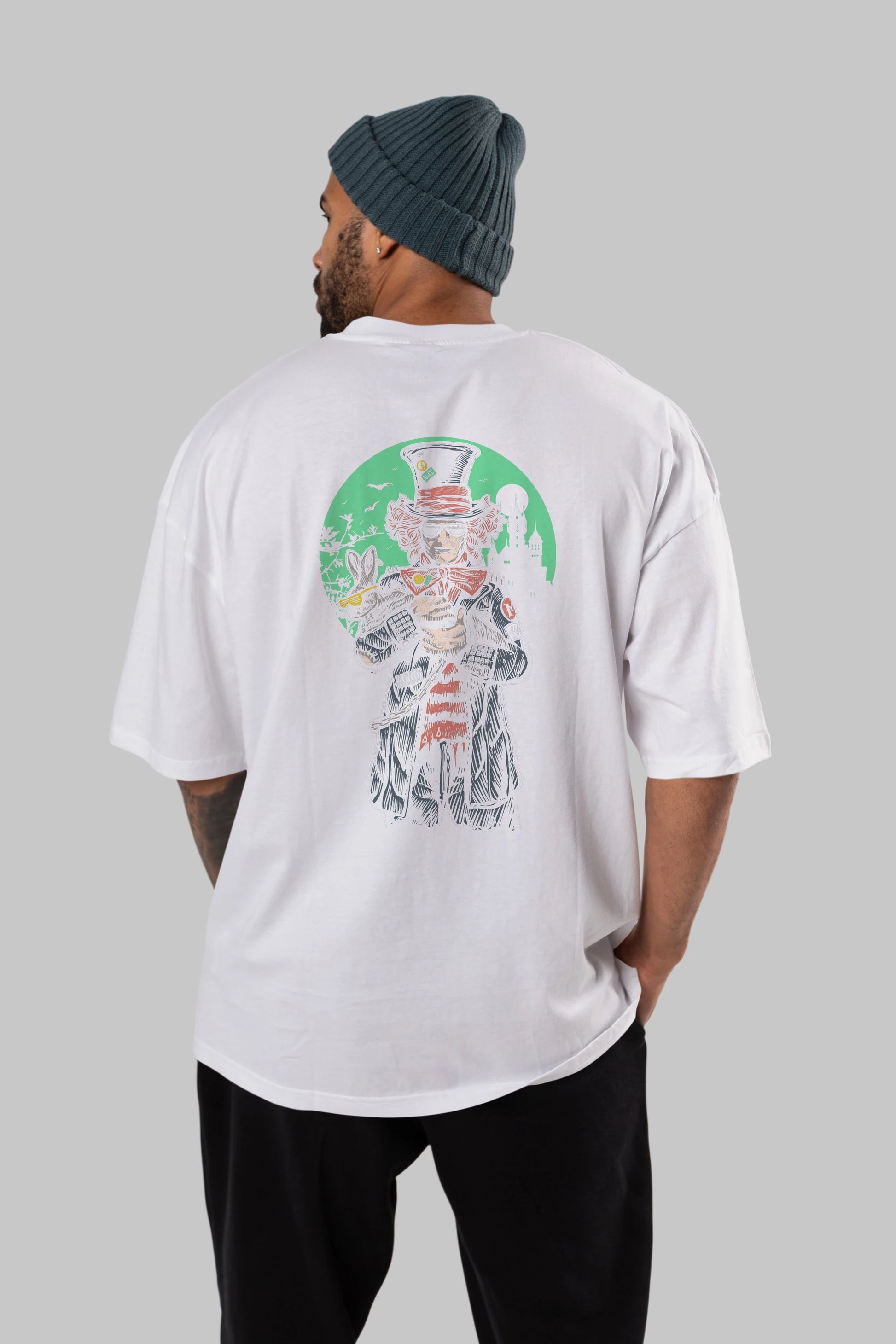 Mad Hatter Arka Baskılı Oversize t-shirt Erkek Kadın Unisex %100 Pamuk