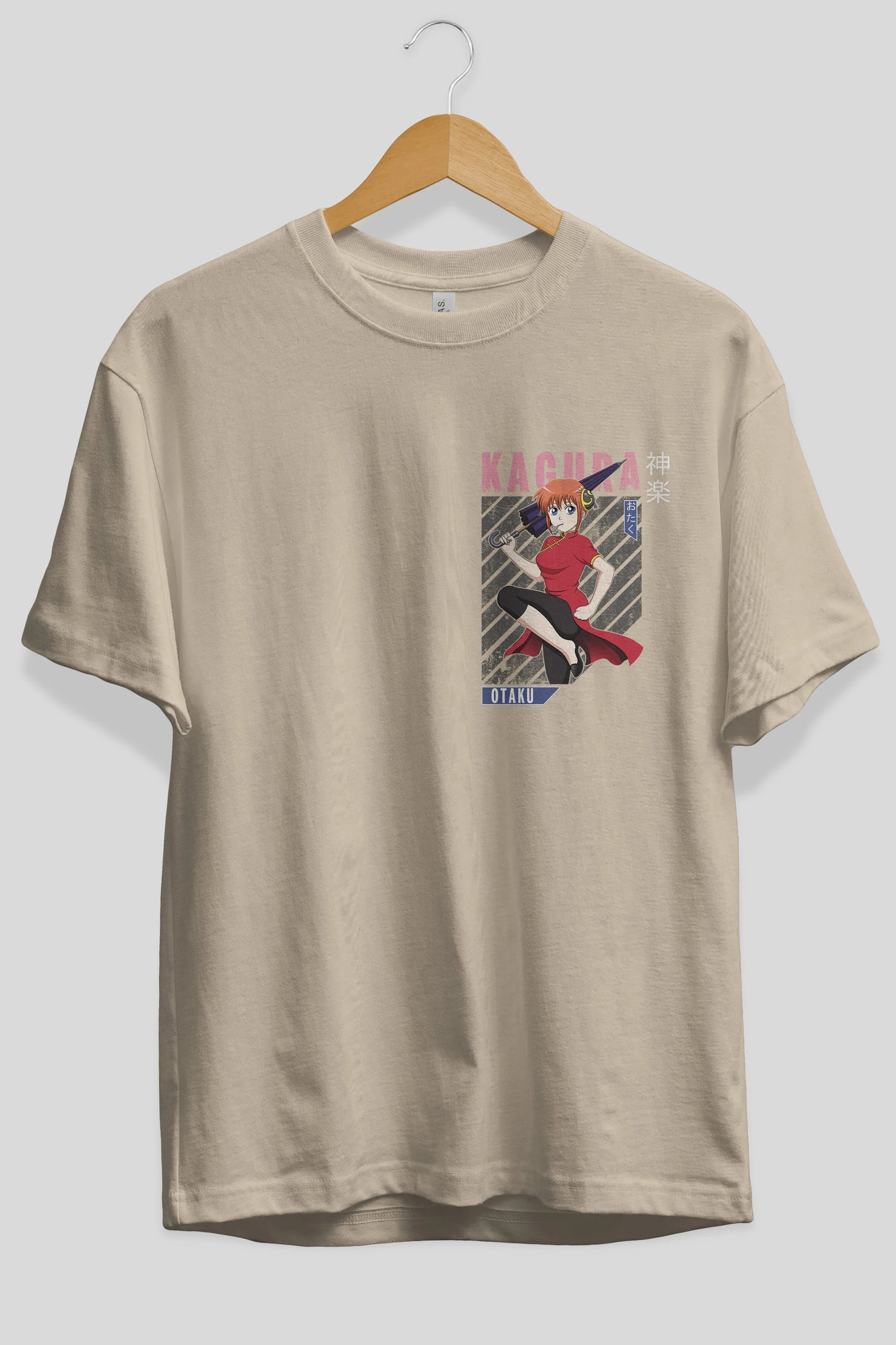Kagura GINTAMA 1 Ön Sol Baskılı Oversize t-shirt Erkek Kadın Unisex %100 Pamuk Bisiklet Yaka tişort