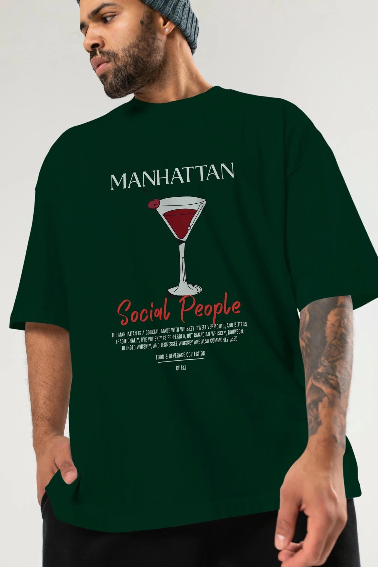 Manhattan Kokteyl Serisi ön Baskılı Oversize t-shirt Erkek Kadın %100 Pamuk Bisiklet Yaka tişort