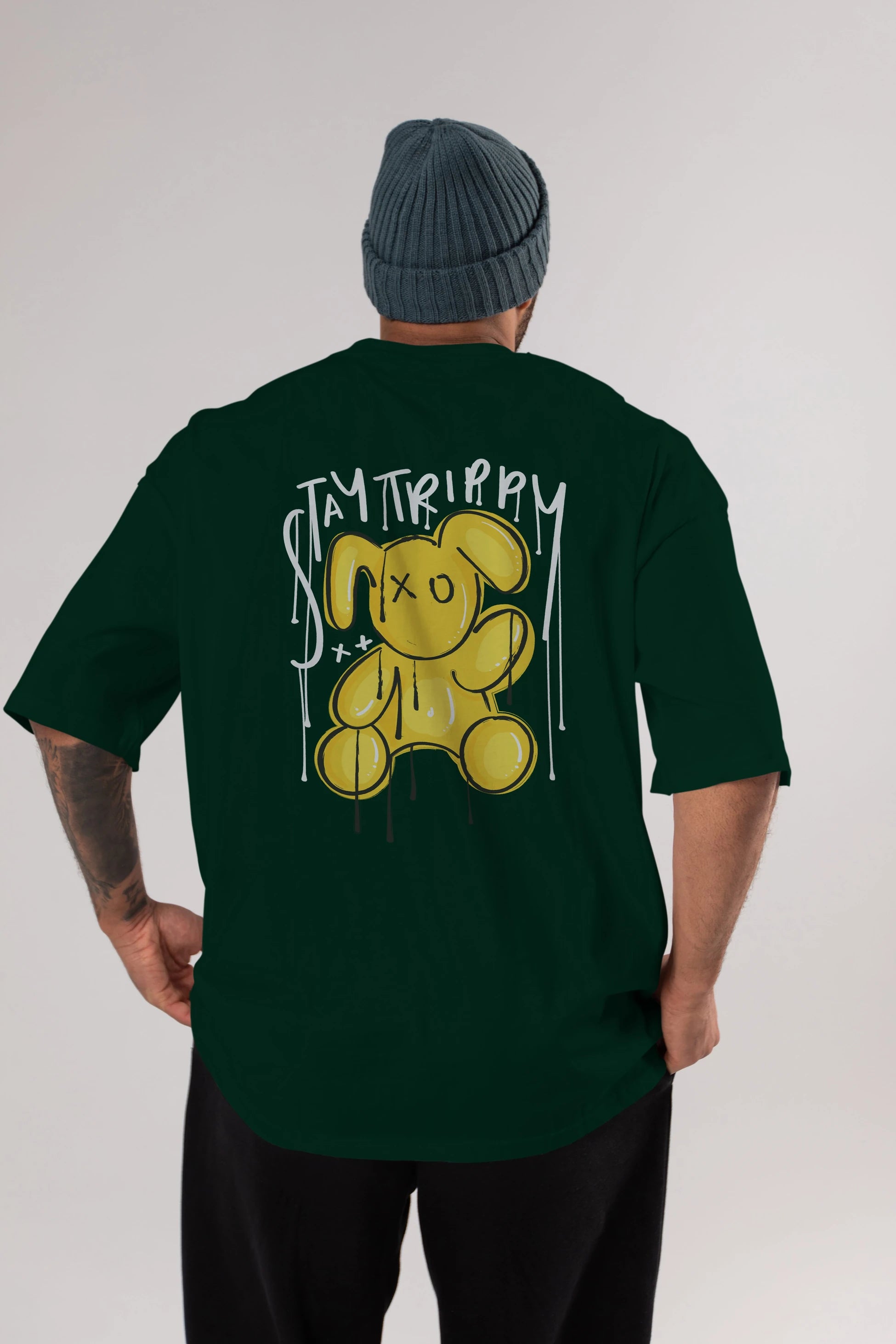 Stay Trippy Bear Arka Baskılı Oversize t-shirt Erkek Kadın Unisex