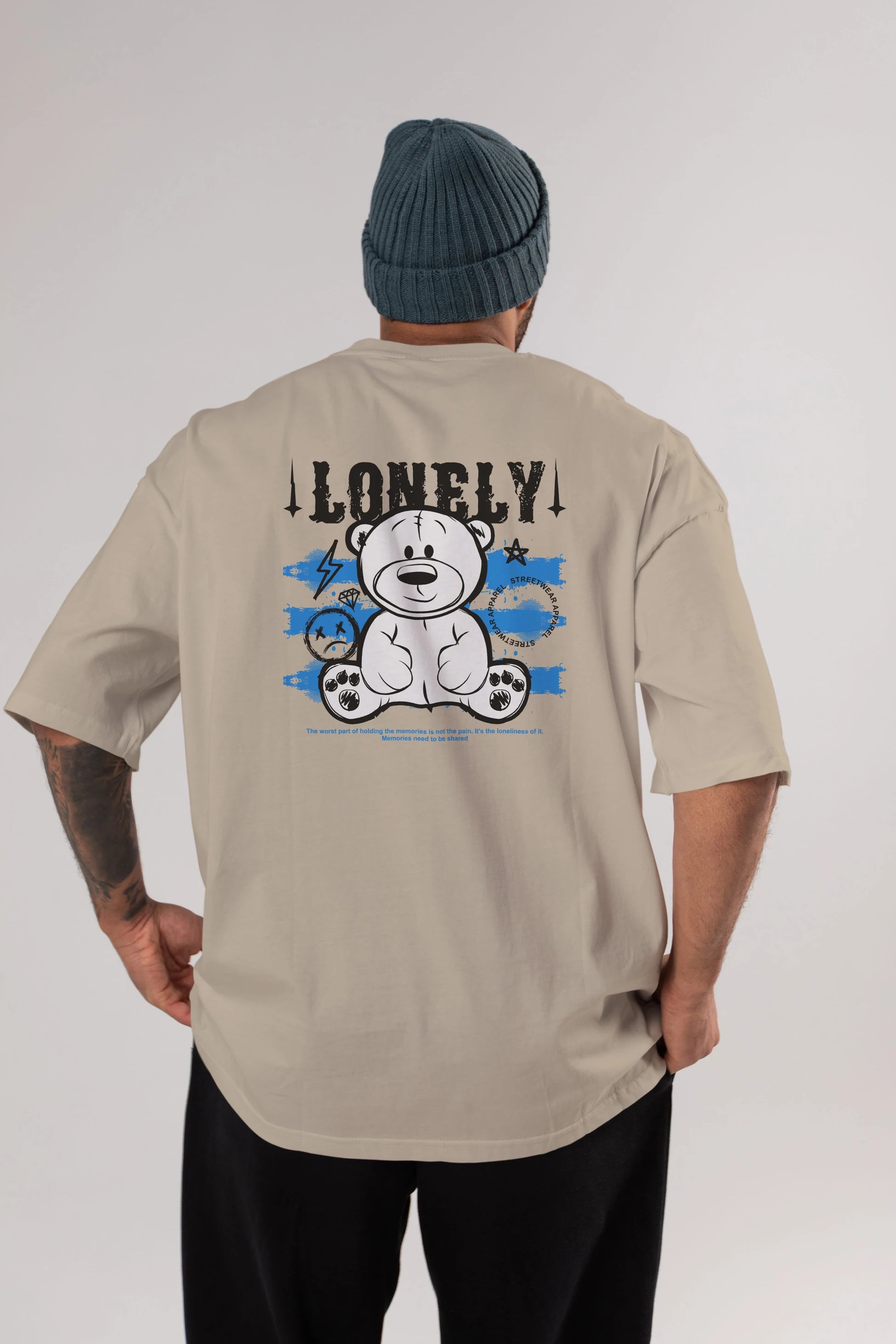 Teddy Bear Lonely Arka Baskılı Oversize t-shirt Erkek Kadın Unisex