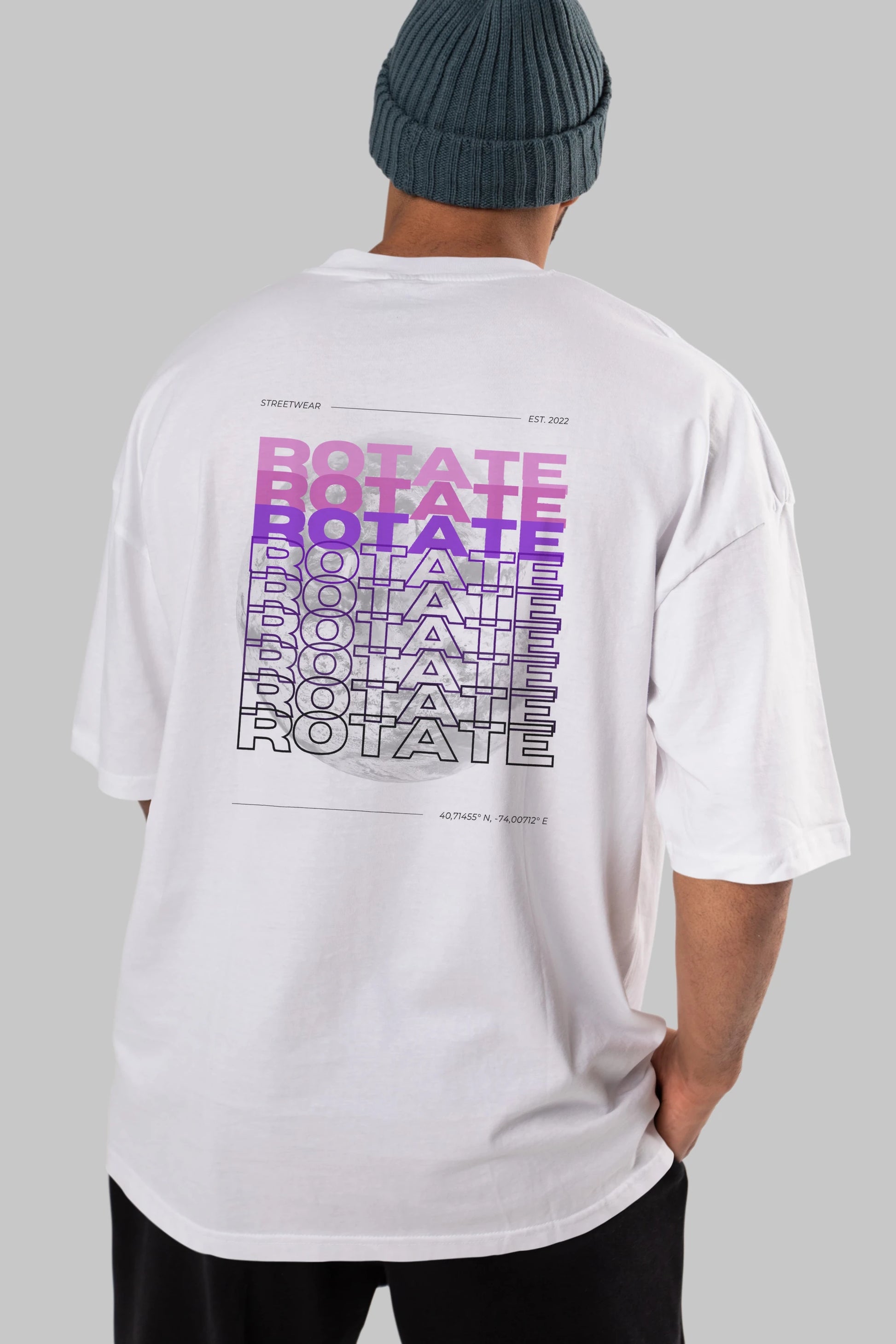 Rotate Yazılı Arka Baskılı Oversize t-shirt Erkek Kadın Unisex
