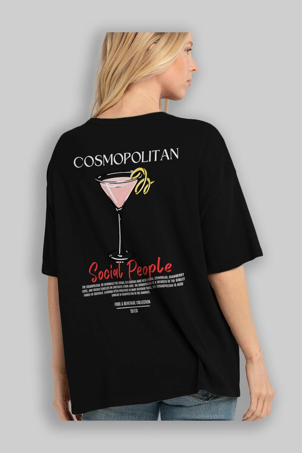 Cosmopolıtan Kokteyl Serisi Baskılı Oversize t-shirt Erkek Kadın Unisex %100 Pamuk Bisiklet Yaka tişort