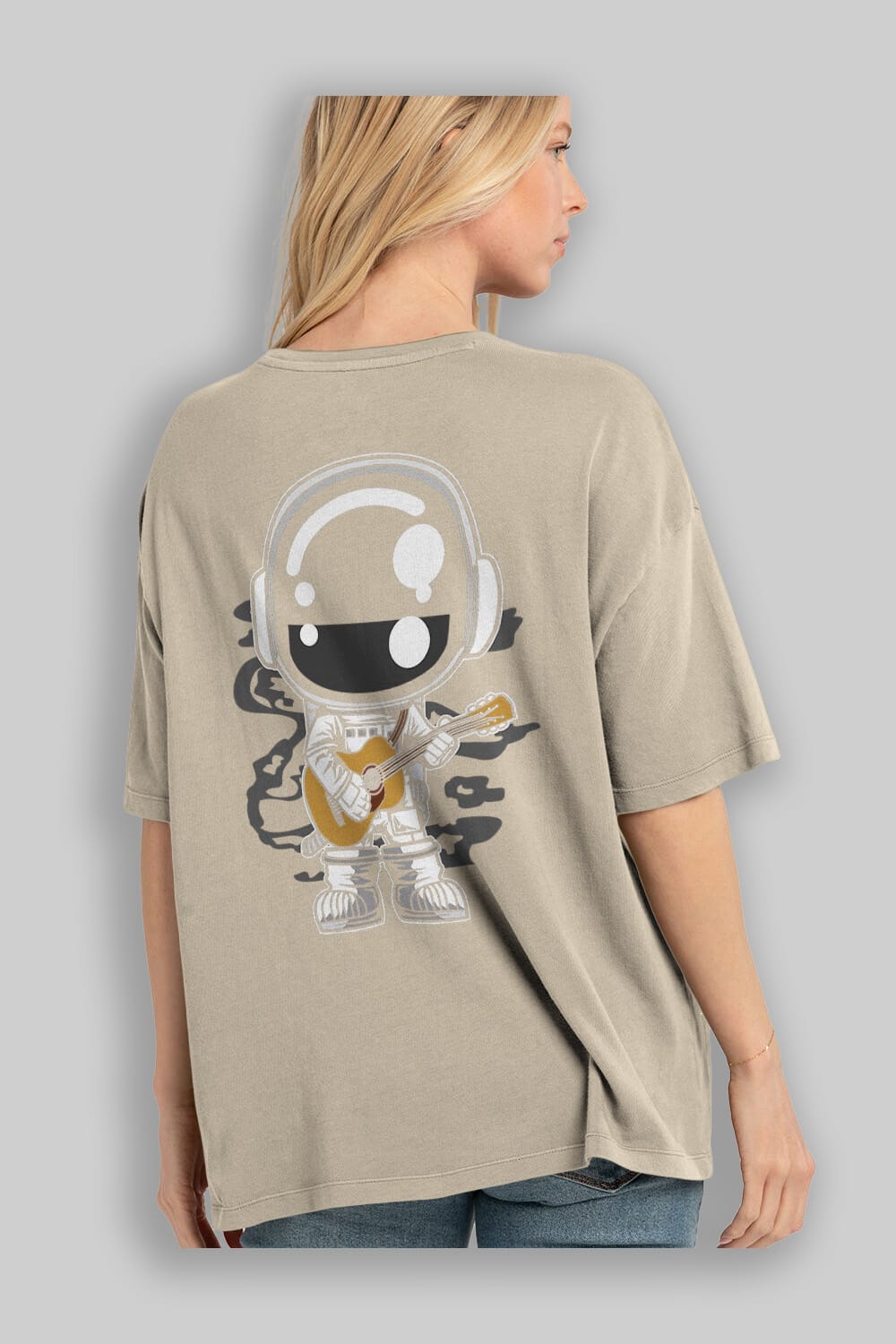 Astronaut Acoustic Guitar Arka Baskılı Oversize t-shirt Erkek Kadın Unisex