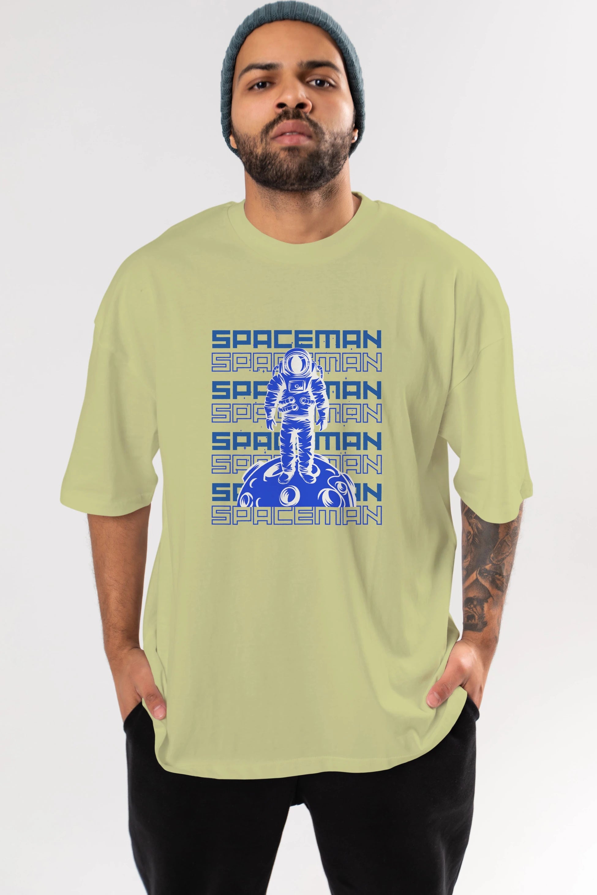 Spaceman Yazılı Ön Baskılı Oversize t-shirt Erkek Kadın Unisex
