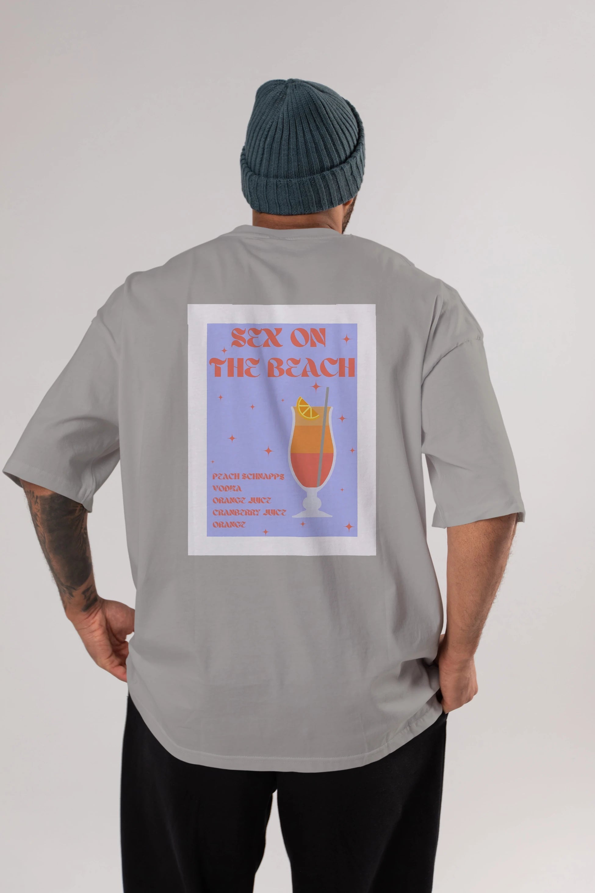 Sex On The Beach Arka Baskılı Oversize t-shirt Erkek Kadın Unisex %100 Pamuk Bisiklet Yaka tişort