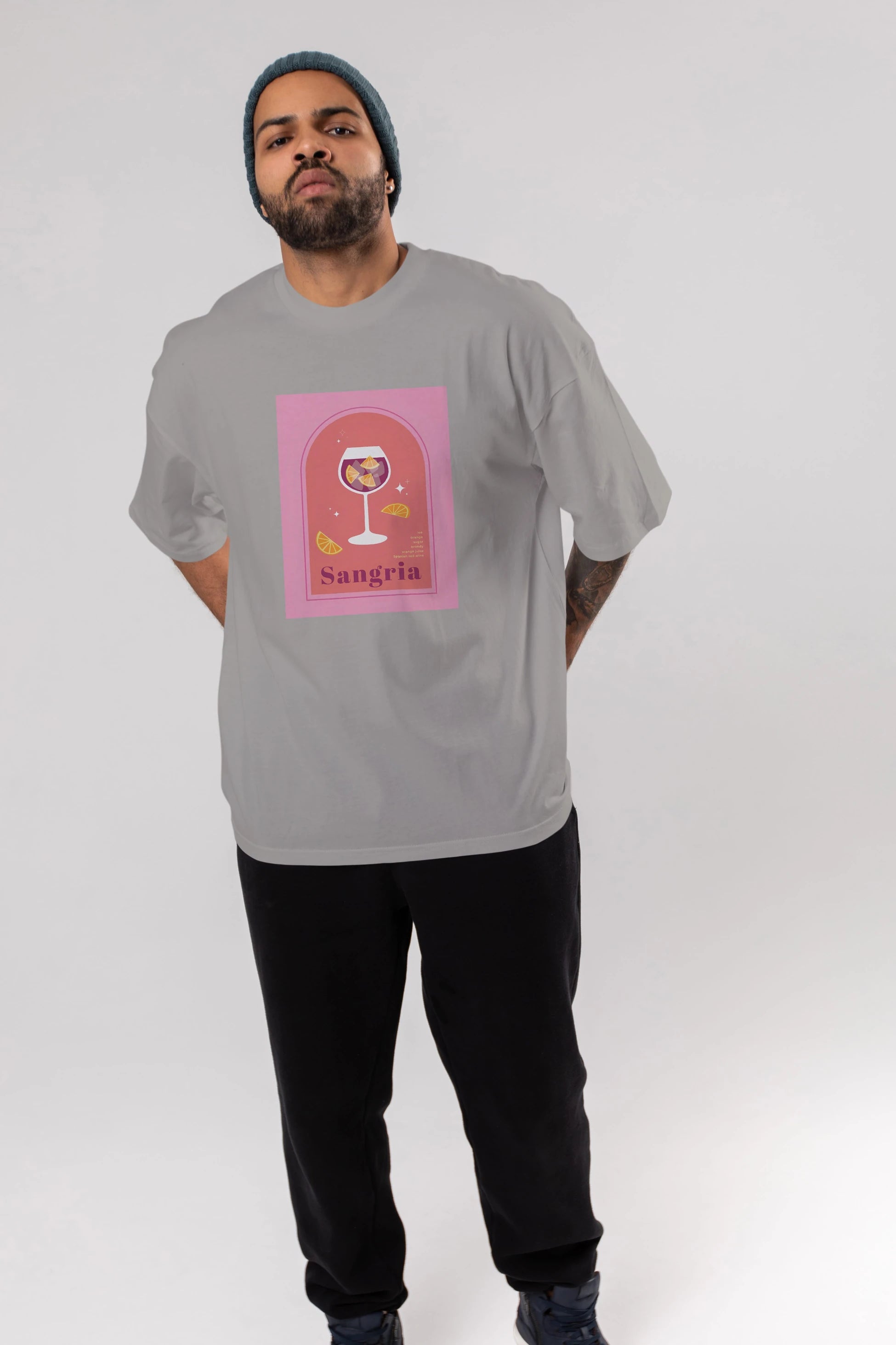 Sangria Ön Baskılı Oversize t-shirt Erkek Kadın Unisex %100 Pamuk Bisiklet Yaka tişort