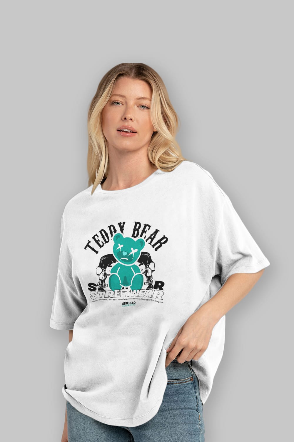 Teddy Bear Streetwear 2 Ön Baskılı Oversize t-shirt Erkek Kadın Unisex