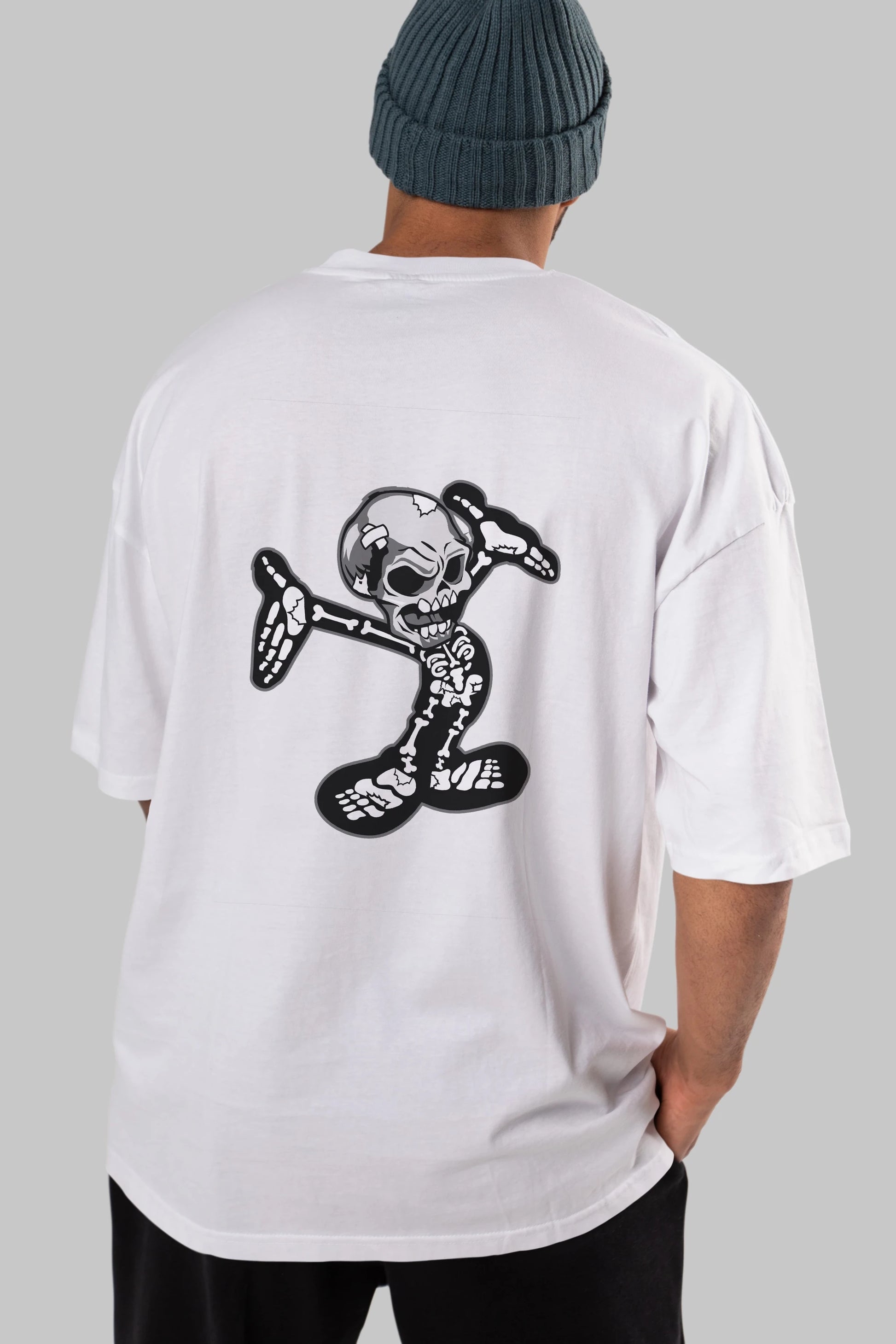 Skull Skeleton Arka Baskılı Oversize t-shirt Erkek Kadın Unisex %100 Pamuk tişort