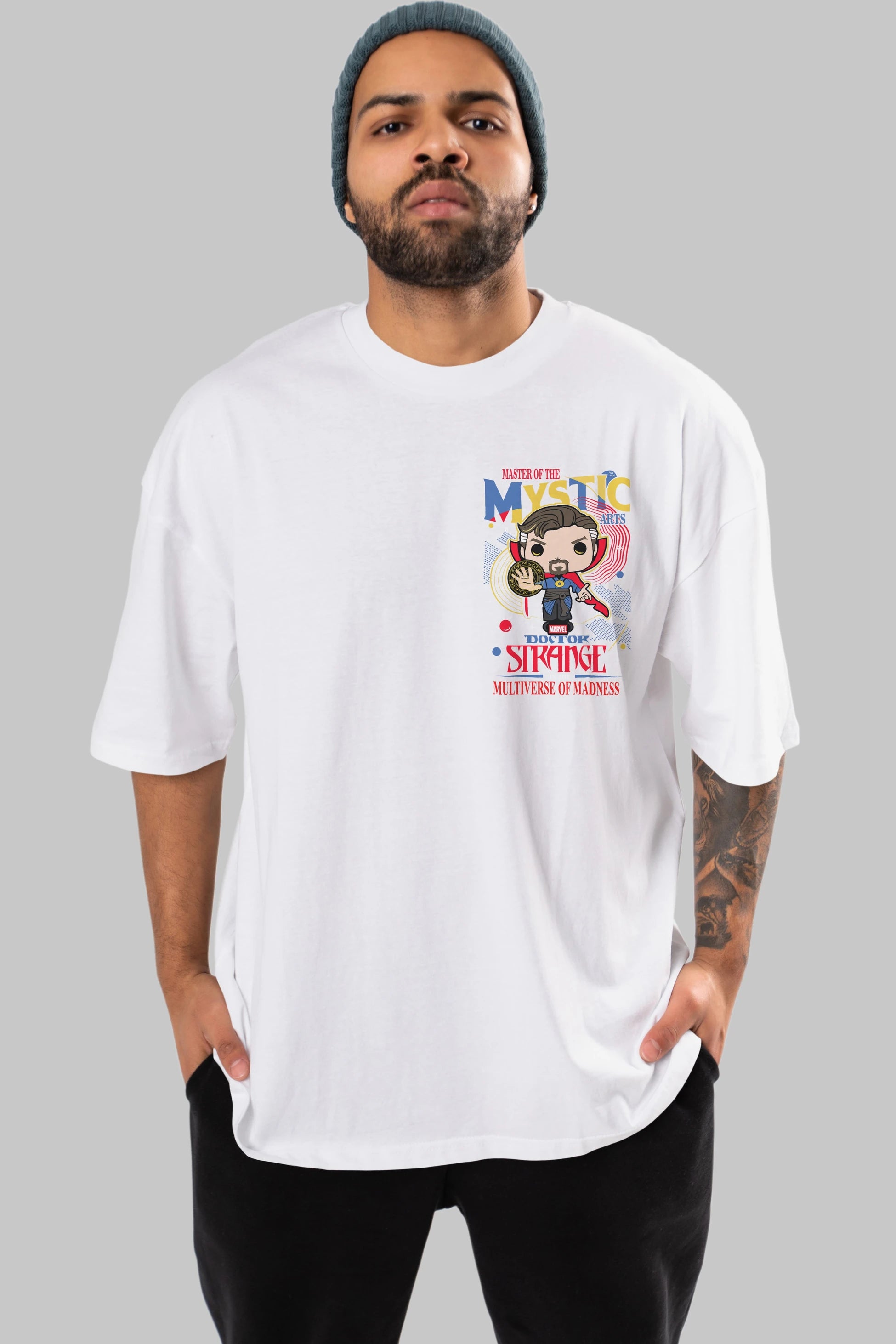 Doctor Strange Ön Sol Baskılı Oversize t-shirt Erkek Kadın Unisex %100 Pamuk Bisiklet Yaka tişort