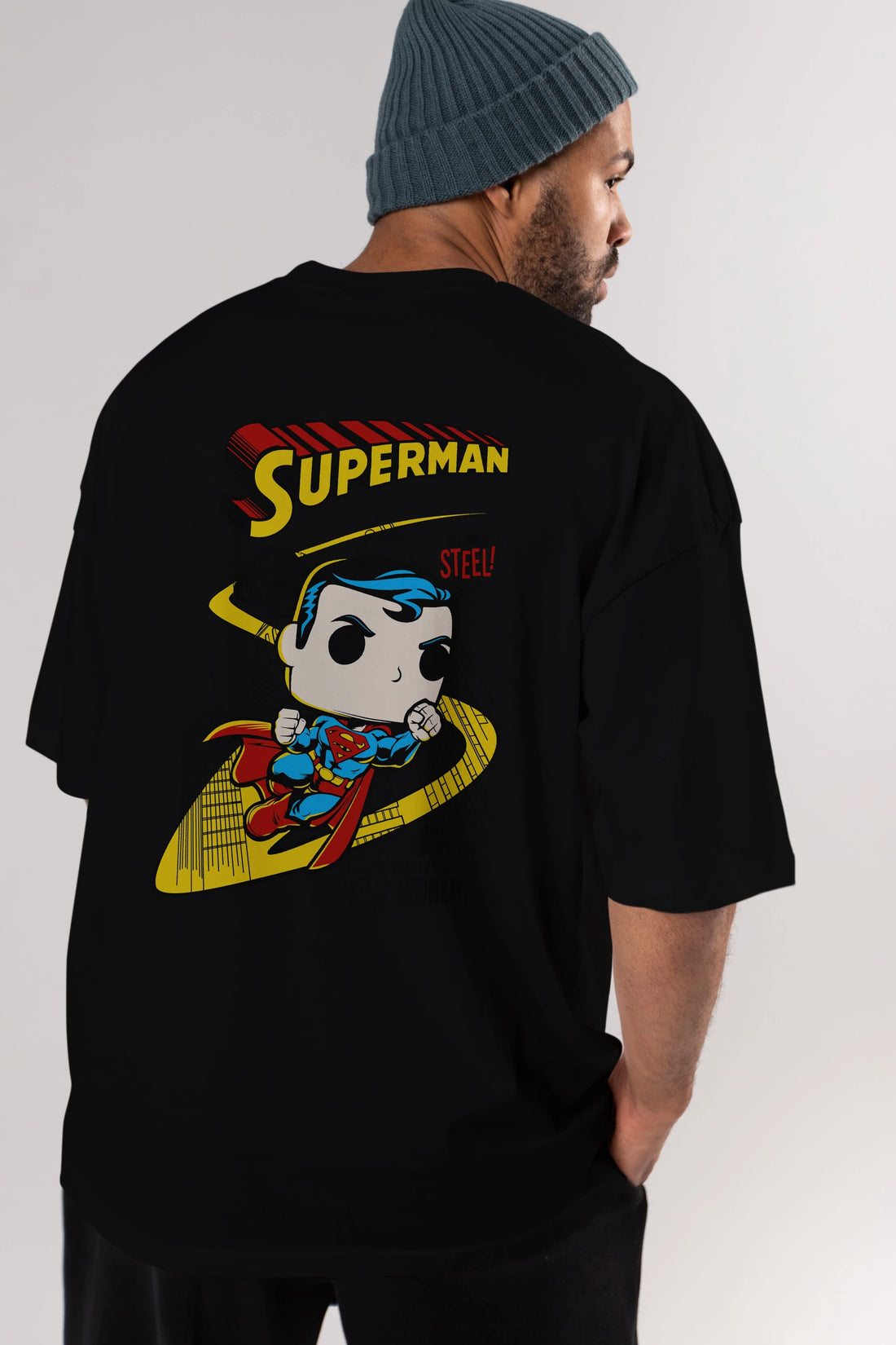 Superman (2) Arka Baskılı Oversize t-shirt Erkek Kadın Unisex %100 Pamuk Bisiklet Yaka tişort