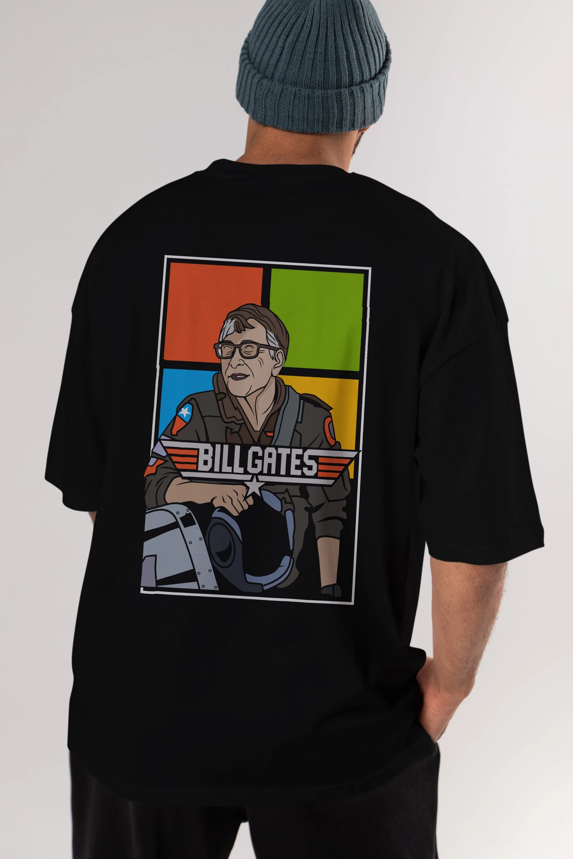 Bill Gates Top Gun Arka Baskılı Oversize t-shirt Erkek Kadın Unisex %100 Pamuk tişort