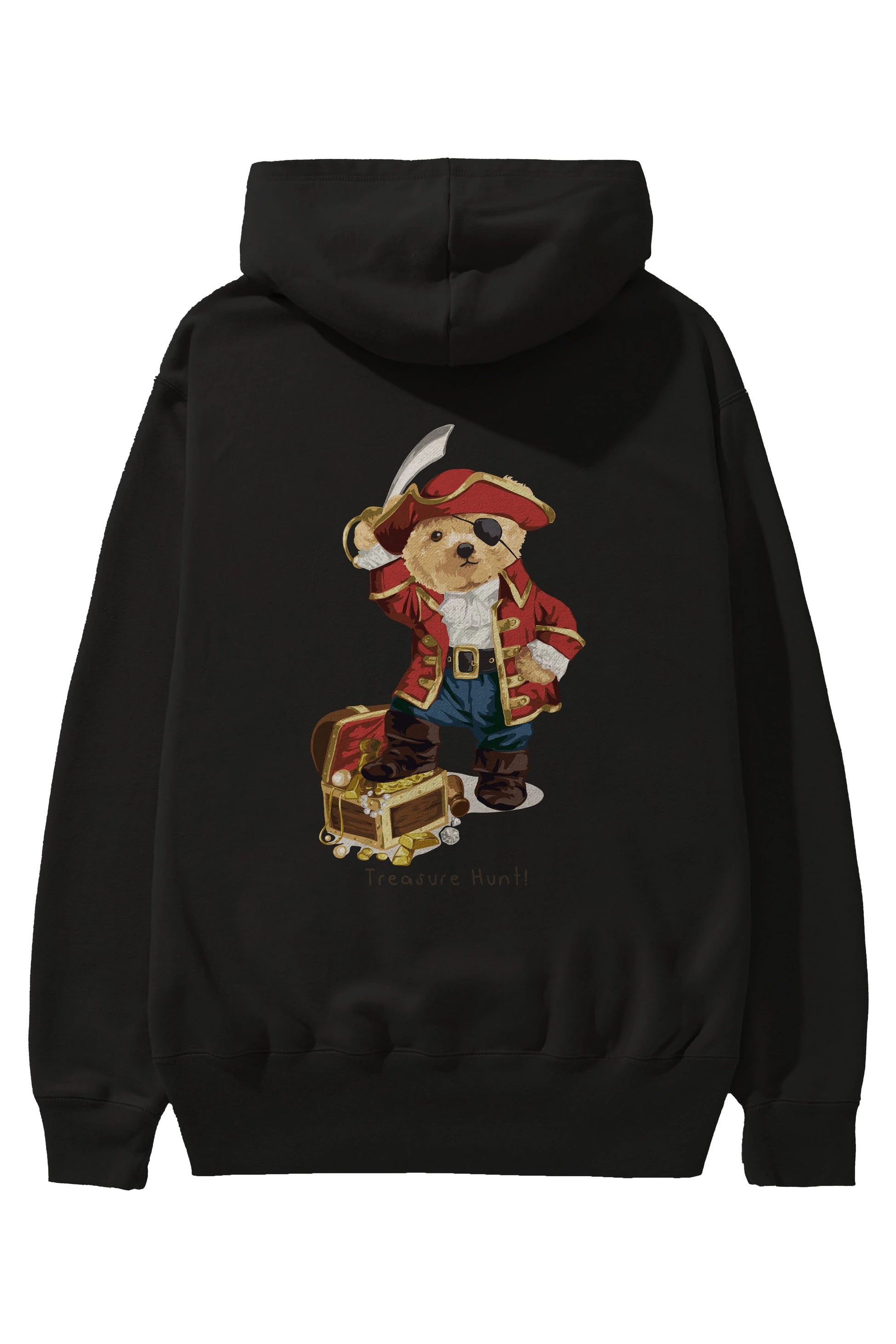 Teddy Bear Treasure Hunt Arka Baskılı Hoodie Oversize Kapüşonlu Sweatshirt Erkek Kadın Unisex