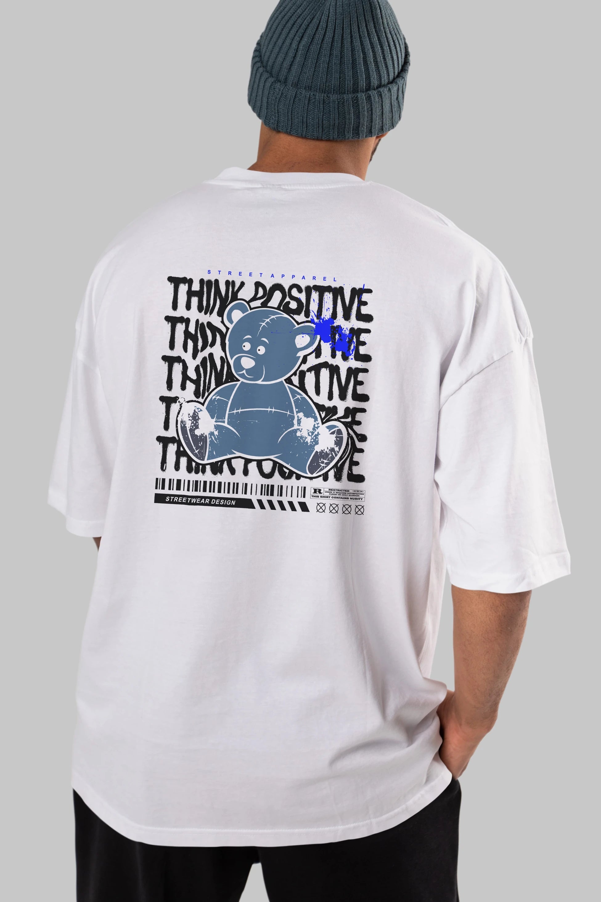 Teddy Bear Think Positive Arka Baskılı Oversize t-shirt Erkek Kadın Unisex