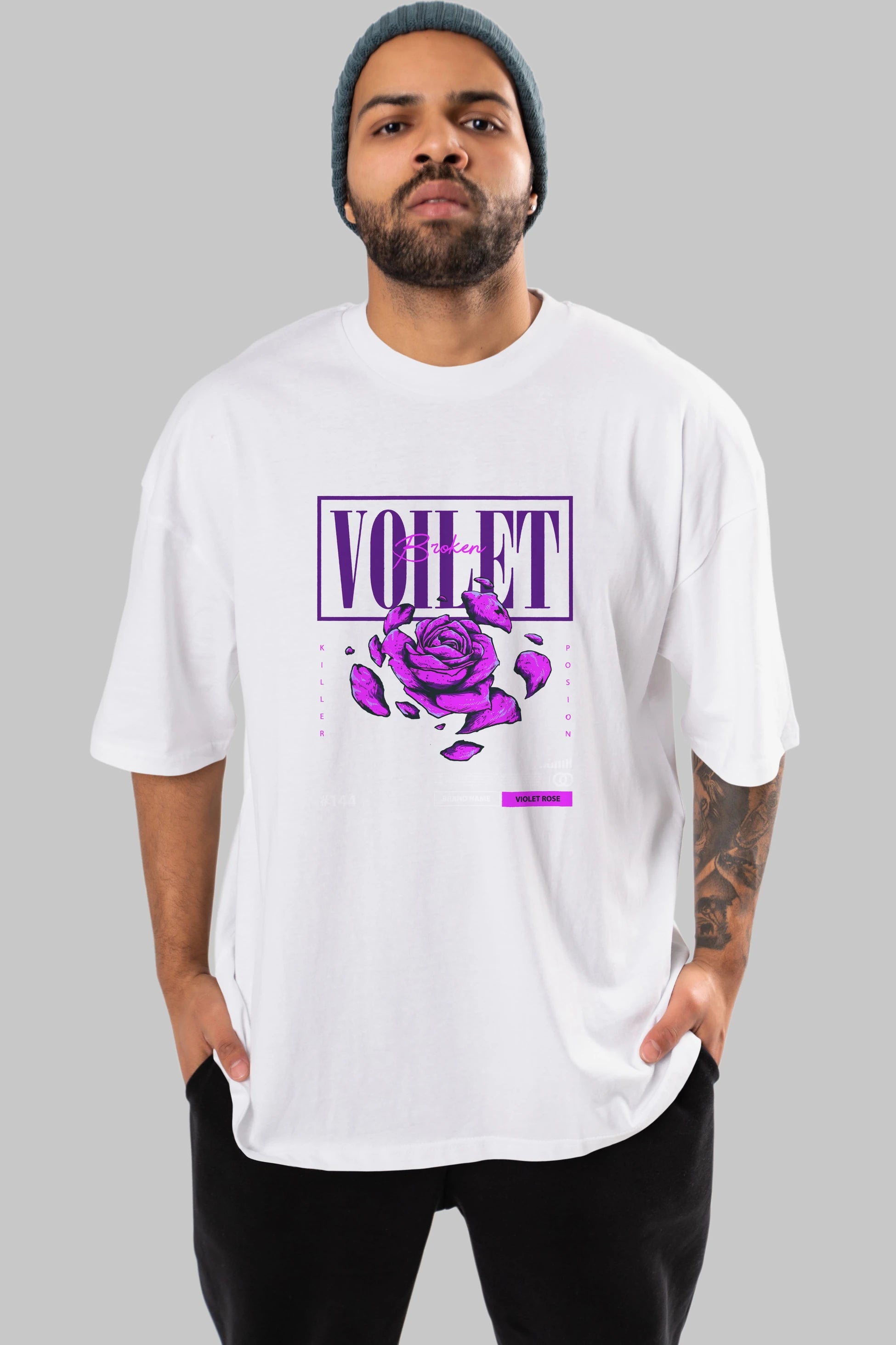 Voilet Broken Ön Baskılı Oversize t-shirt Erkek Kadın Unisex
