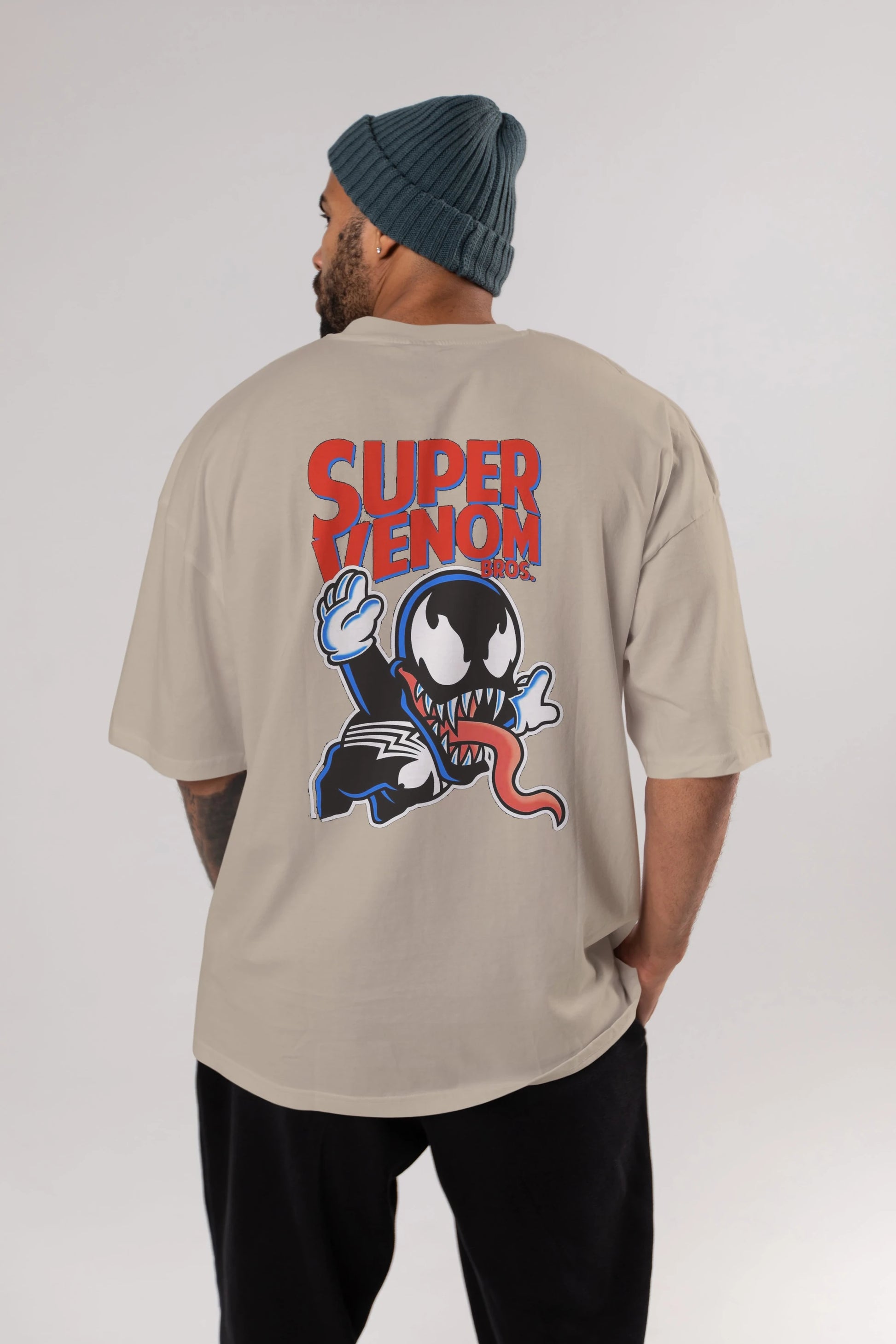 Super Venom Arka Baskılı Oversize t-shirt Erkek Kadın Unisex %100 Pamuk Bisiklet Yaka tişort