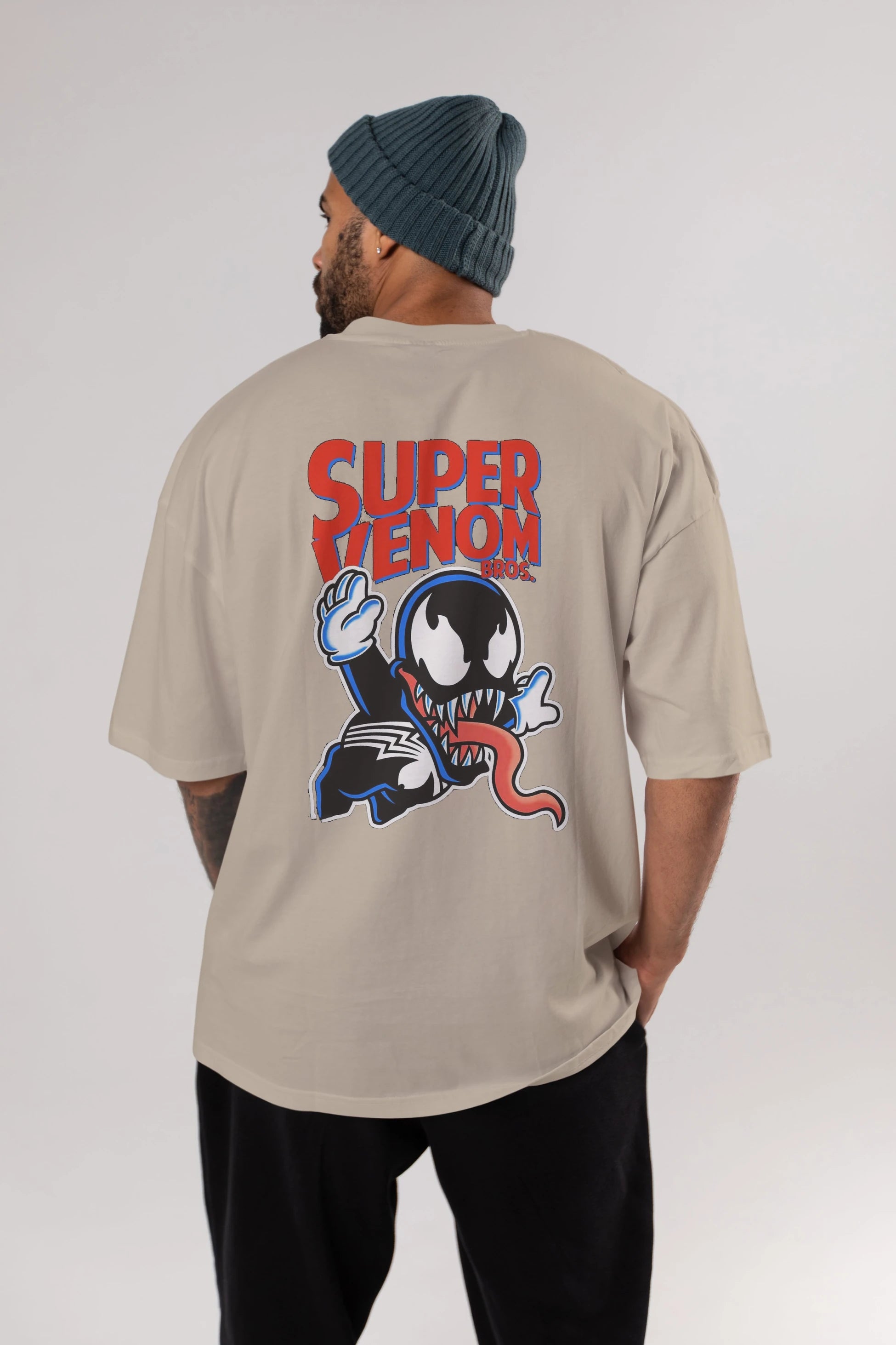 Super Venom Arka Baskılı Oversize t-shirt Erkek Kadın Unisex %100 Pamuk Bisiklet Yaka tişort