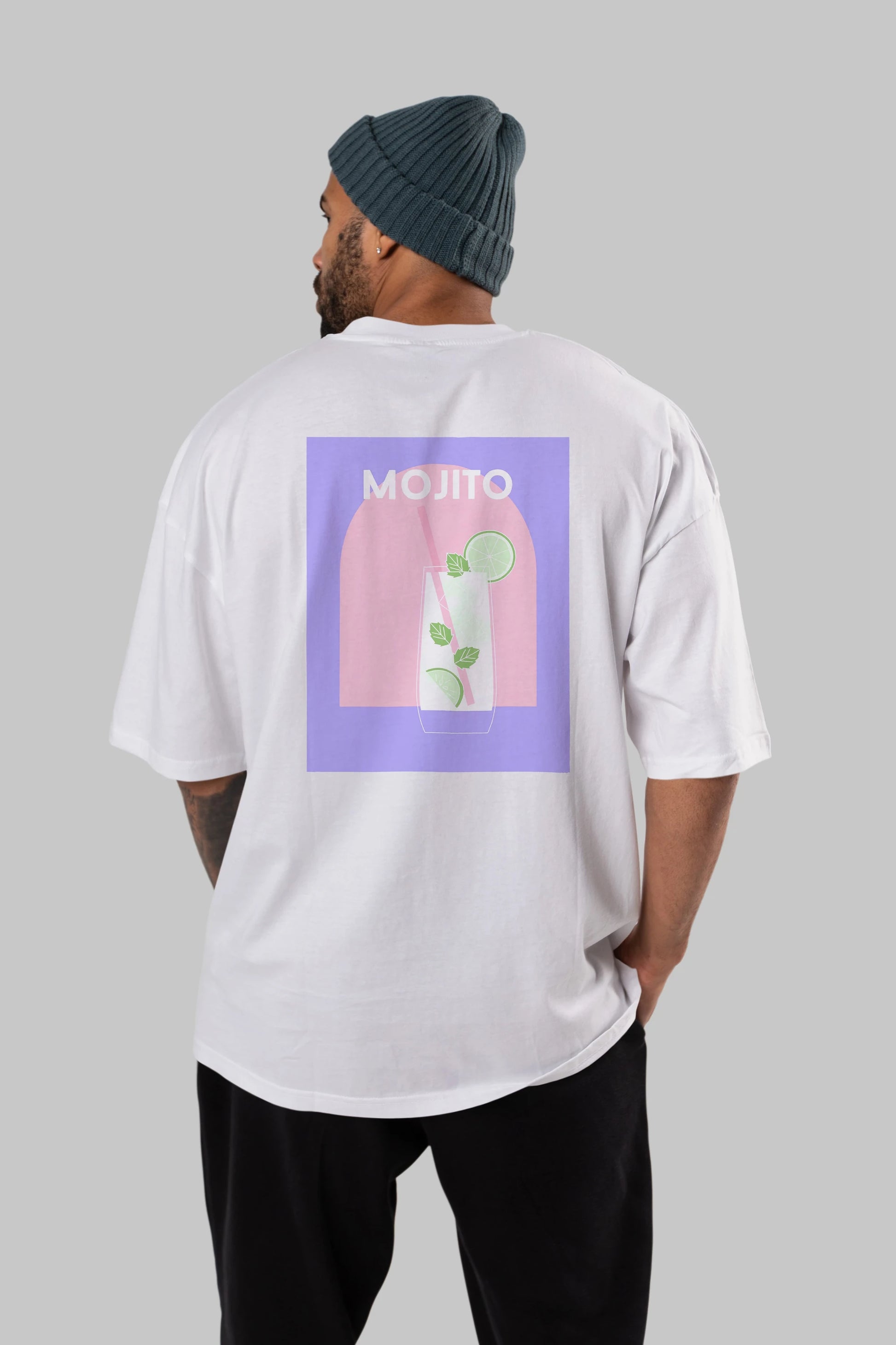Mojito 2 Arka Baskılı Oversize t-shirt Erkek Kadın Unisex %100 Pamuk Bisiklet Yaka tişort