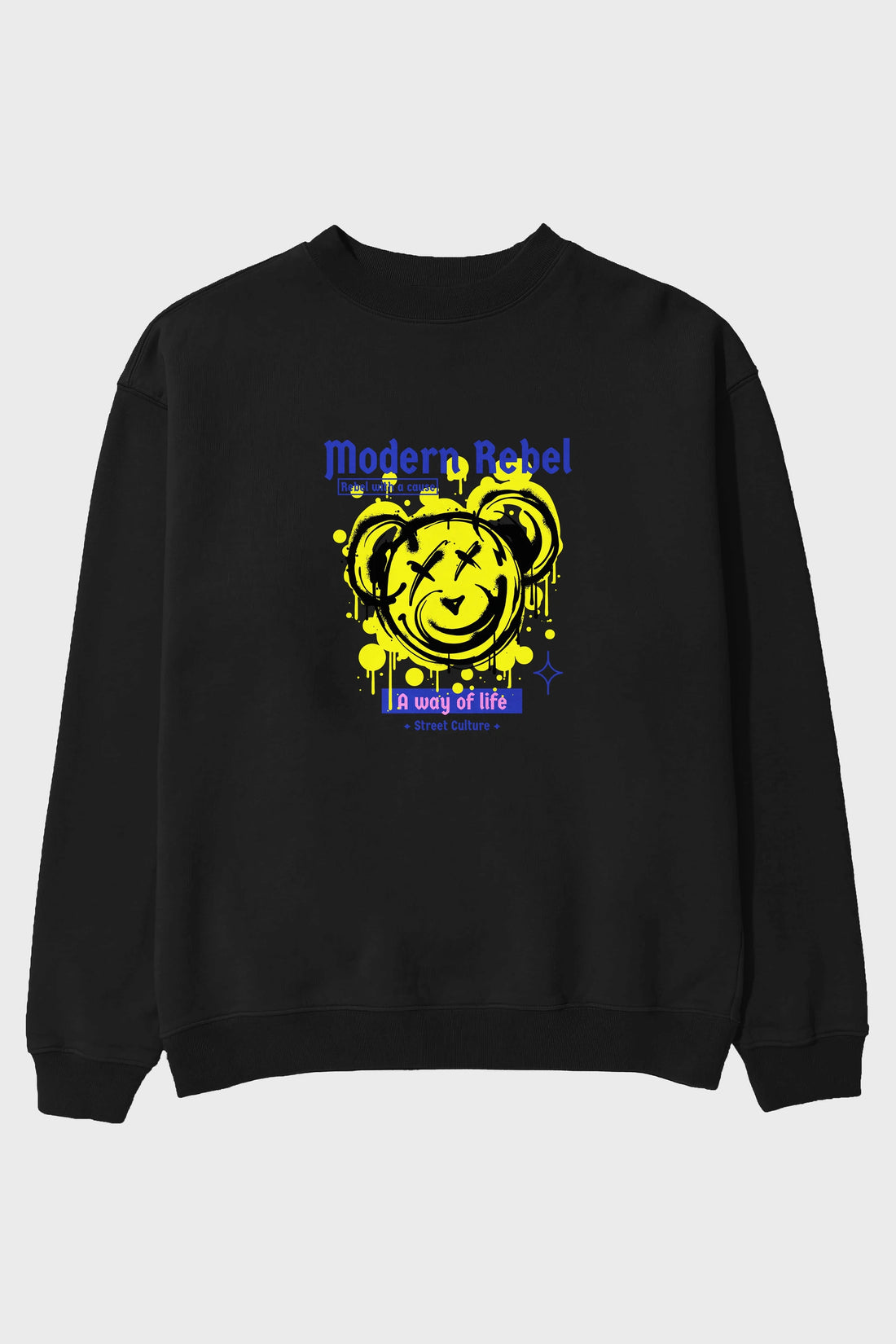 Modern Rebel Bear Ön Baskılı Oversize Sweatshirt Erkek Kadın Unisex