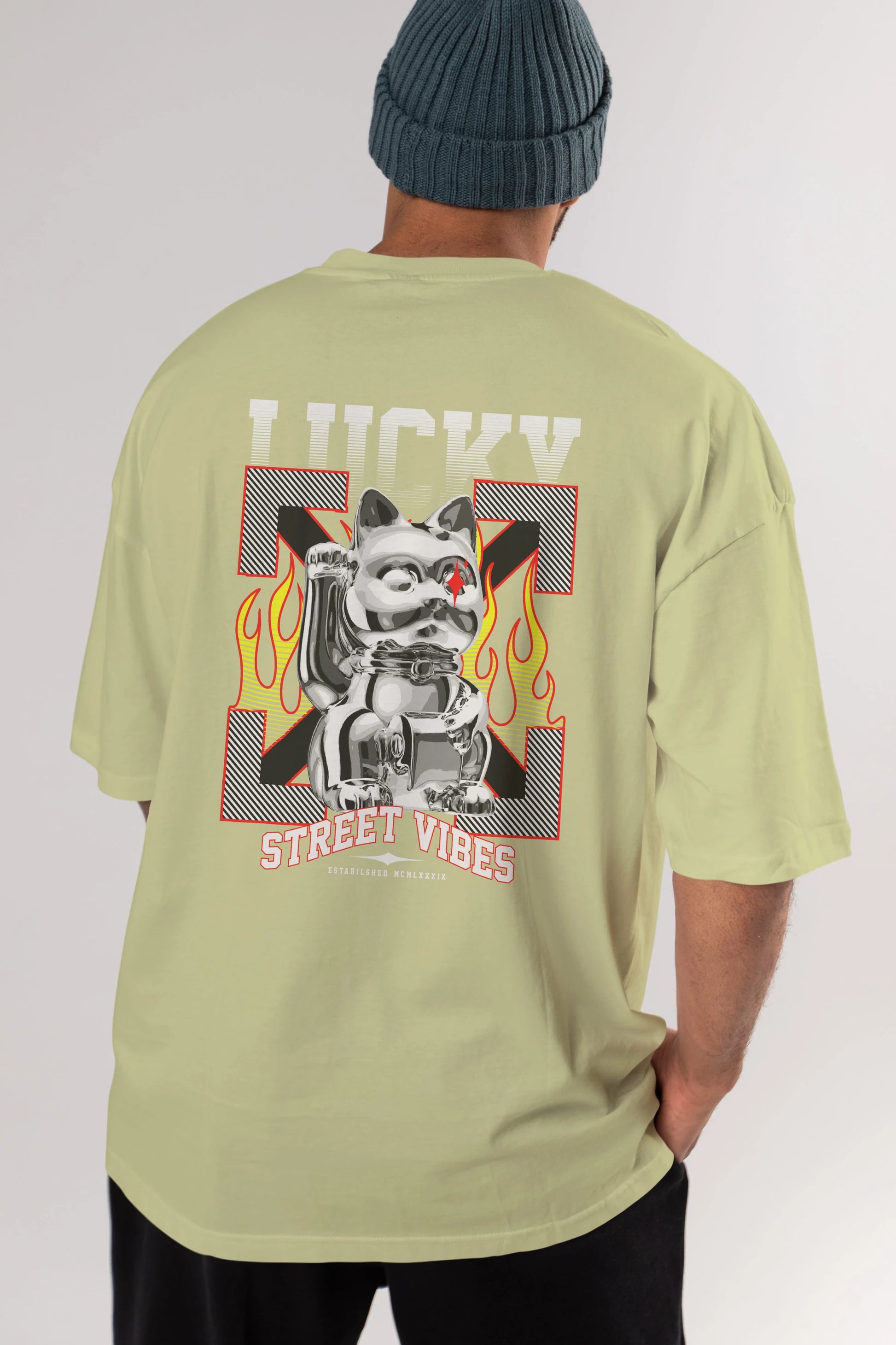 Lucky Street Vibes Arka Baskılı Oversize t-shirt Erkek Kadın Unisex
