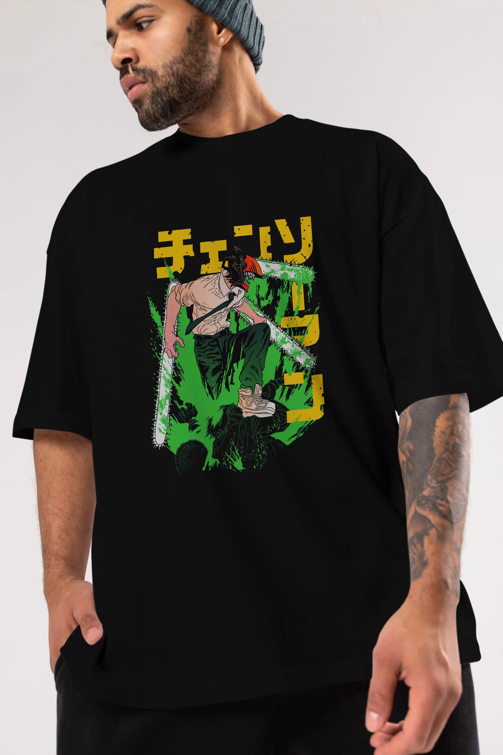 CHAINSAWMAN DENJI Anime Ön Baskılı Oversize t-shirt %100 pamuk Erkek Kadın Unisex
