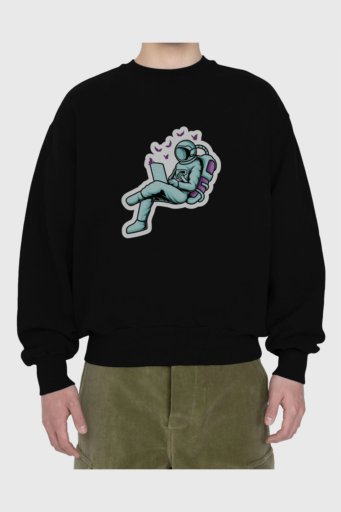 Work with Butterflies in Space Sticker Ön Baskılı Oversize Sweatshirt Erkek Kadın Unisex