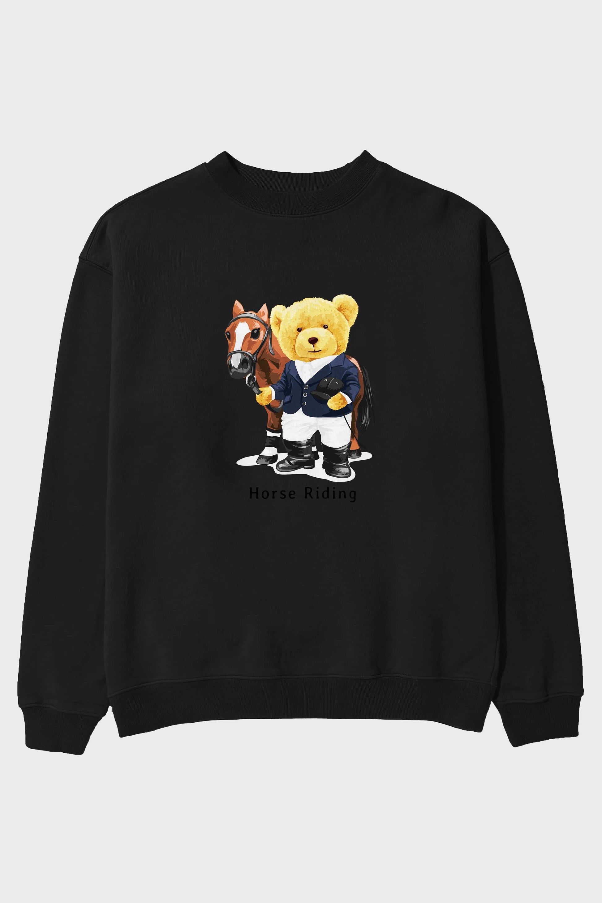 Teddy Bear Horse Riding Ön Baskılı Oversize Sweatshirt Erkek Kadın Unisex