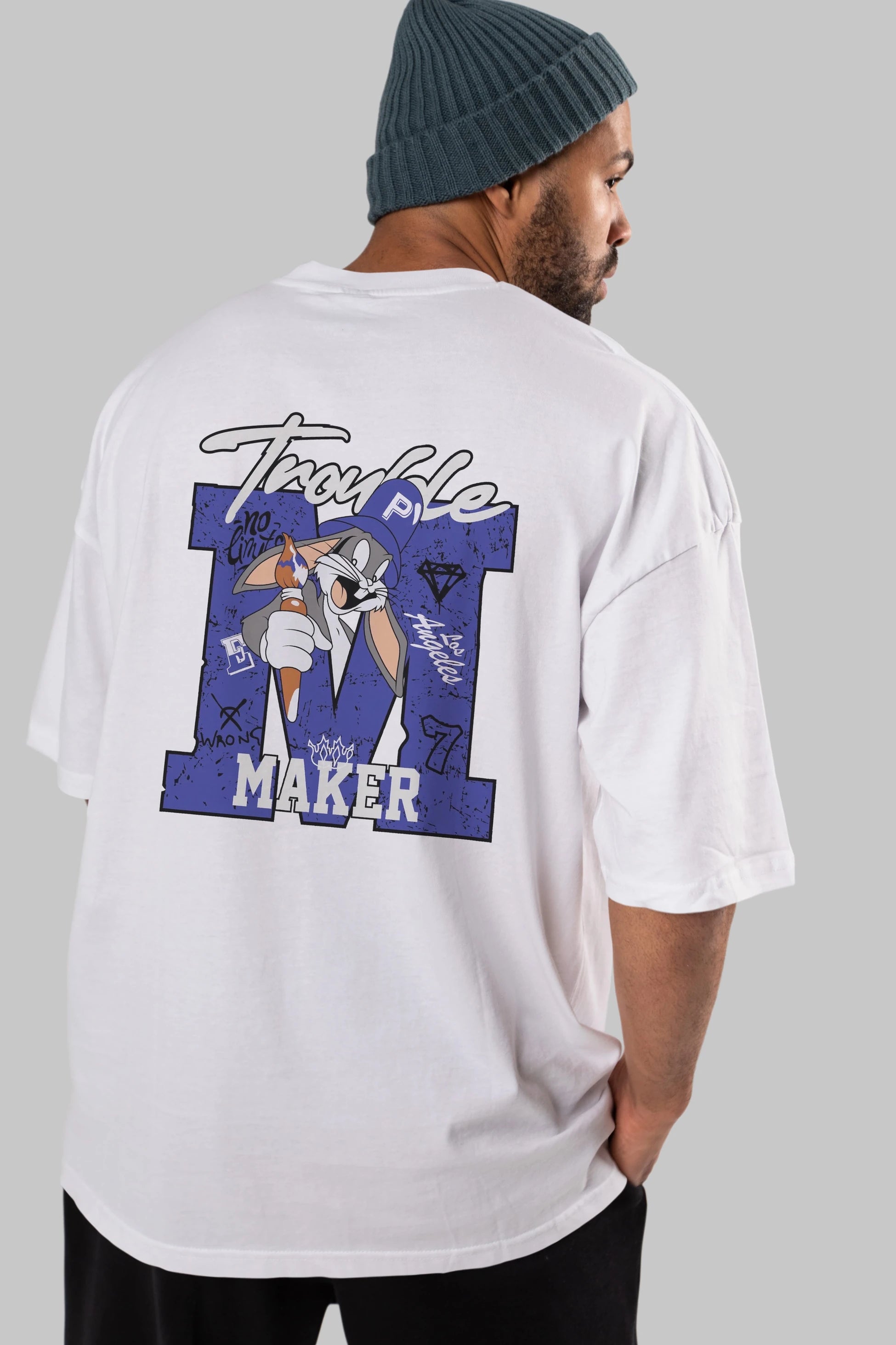 Bugs Bunny Arka Baskılı Oversize t-shirt Erkek Kadın Unisex %100 Pamuk Bisiklet Yaka tişort