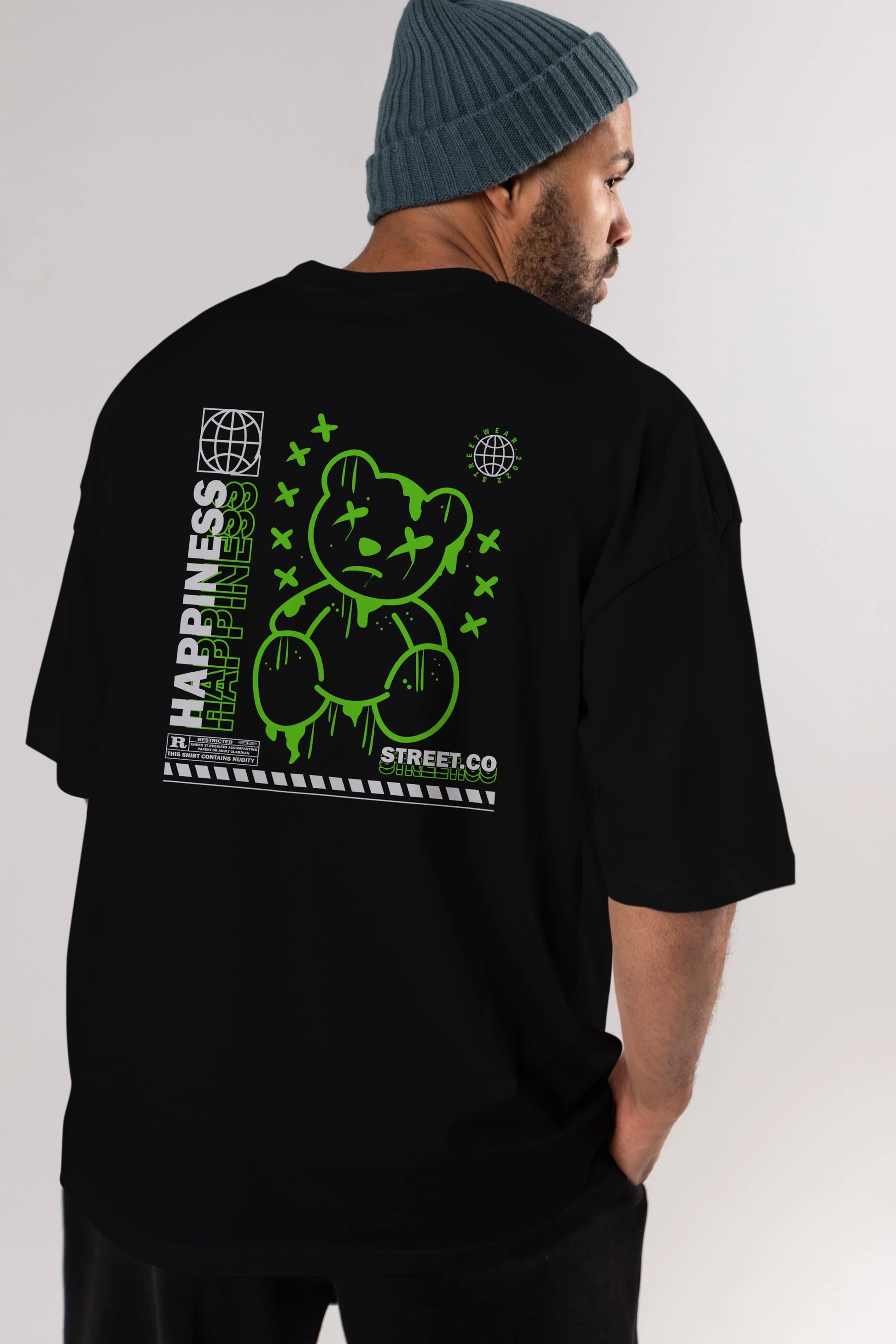 Happiness Bear 3 Arka Baskılı Oversize t-shirt Erkek Kadın Unisex