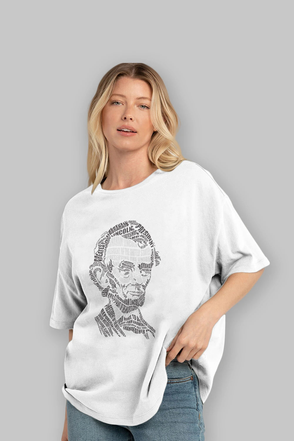 Abraham Lincoln Calligram Ön Baskılı Oversize t-shirt %100 pamuk Erkek Kadın Unisex