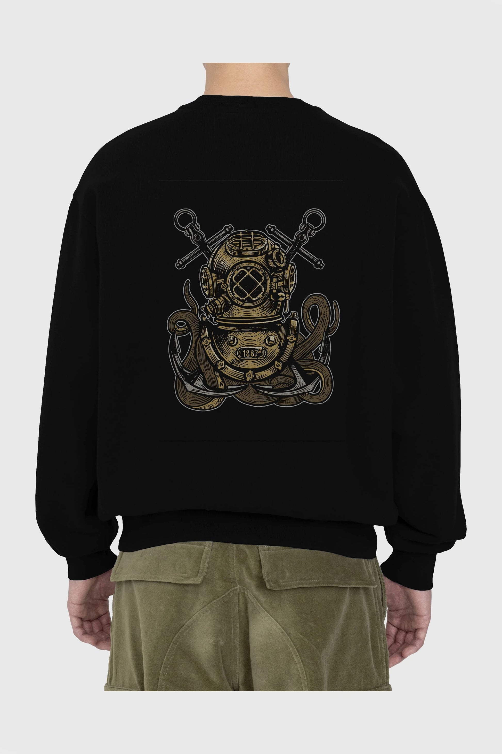 Diver Octopus Arka Baskılı Oversize Sweatshirt Erkek Kadın Unisex